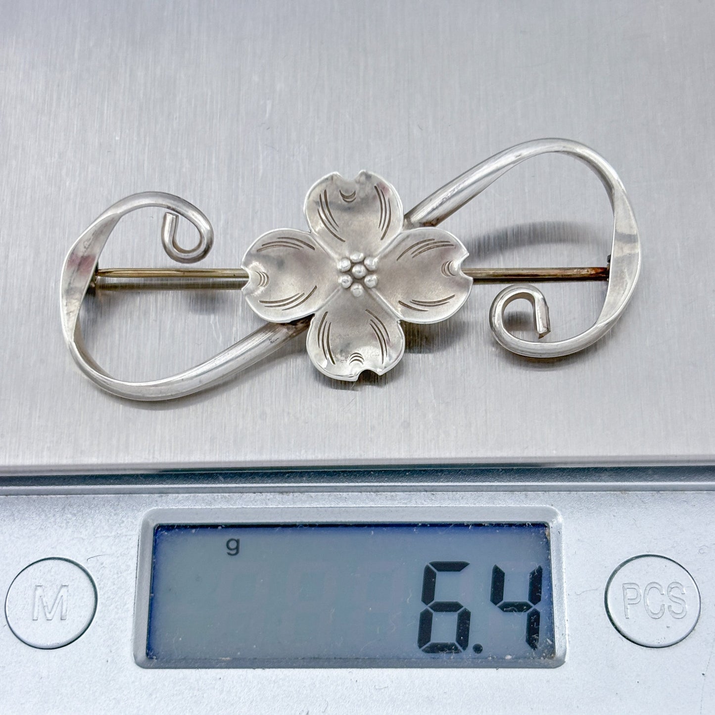 Vintage NYE Sterling Silver 925 Dogwood Flower Brooch