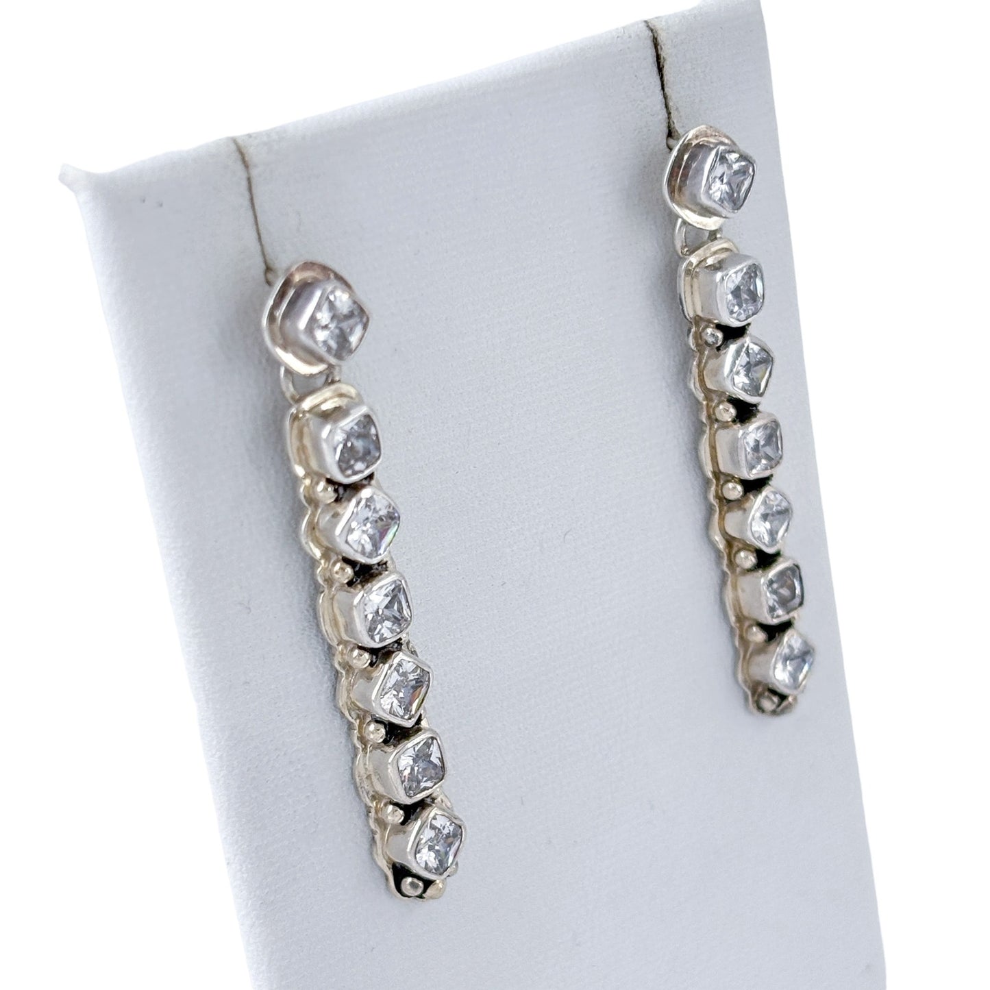 Vintage Sterling Silver 925 Cubic Zirconia Linear Drop Earrings