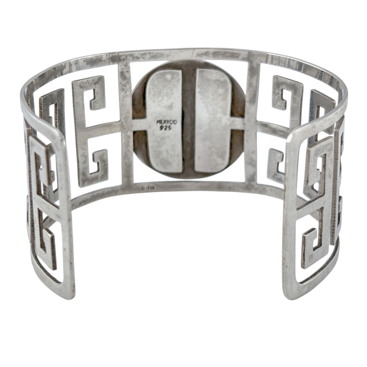Vintage Mexico Sterling Silver 925 Aztec Mayan Medallion Cuff Bracelet 7.5"