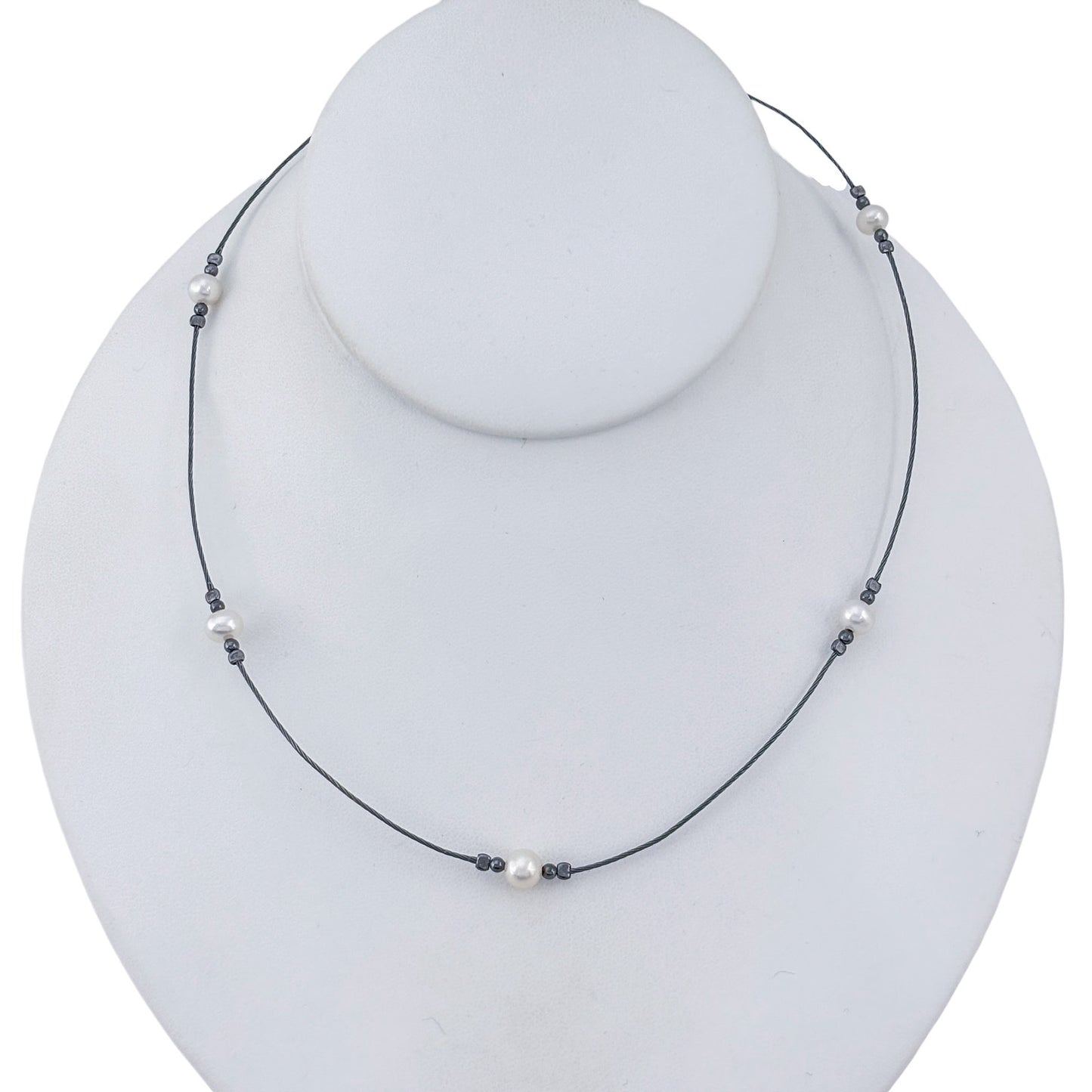 Vintage Sterling Silver 925 Wire Pearl Station Necklace 17"