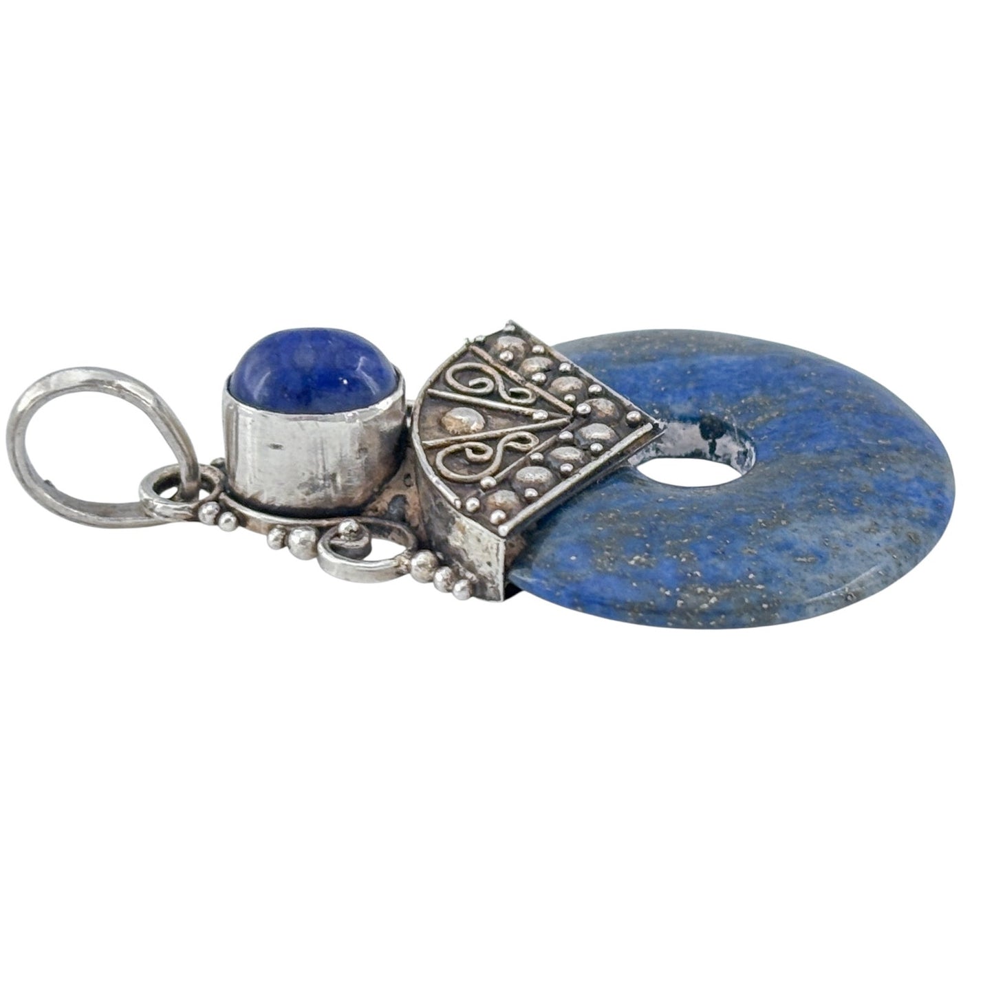 Vintage Sterling Silver 925 Lapis Lazuli Donut Pendant