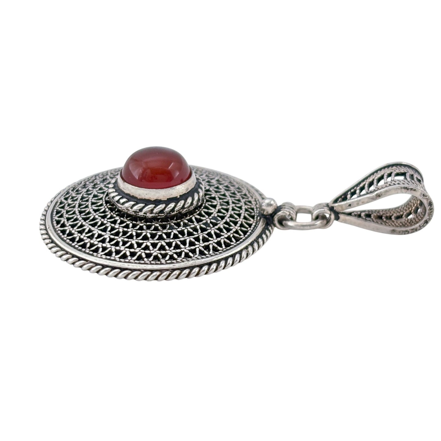 Vintage Sterling Silver 925 Carnelian Filigree Pendant
