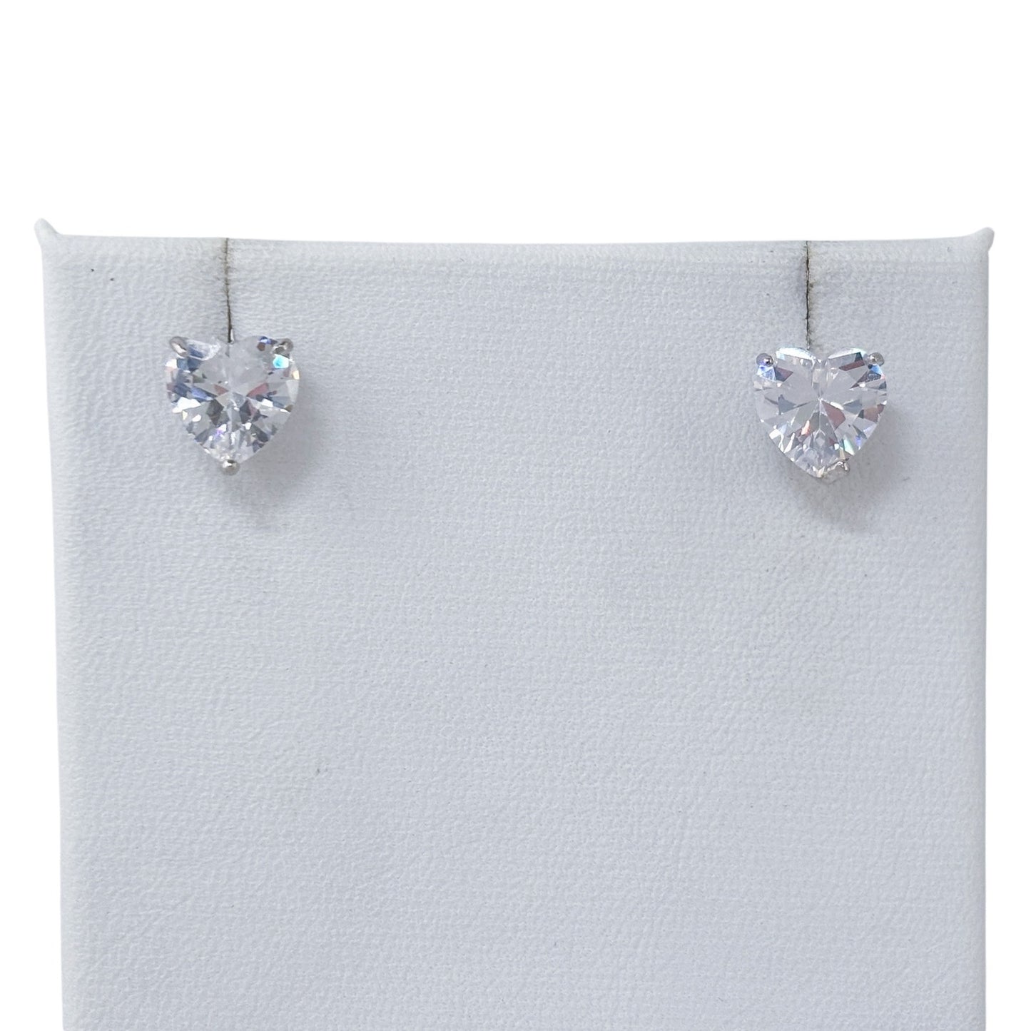 Vintage Sterling Silver 925 Heart Cubic Zirconia Stud Earrings