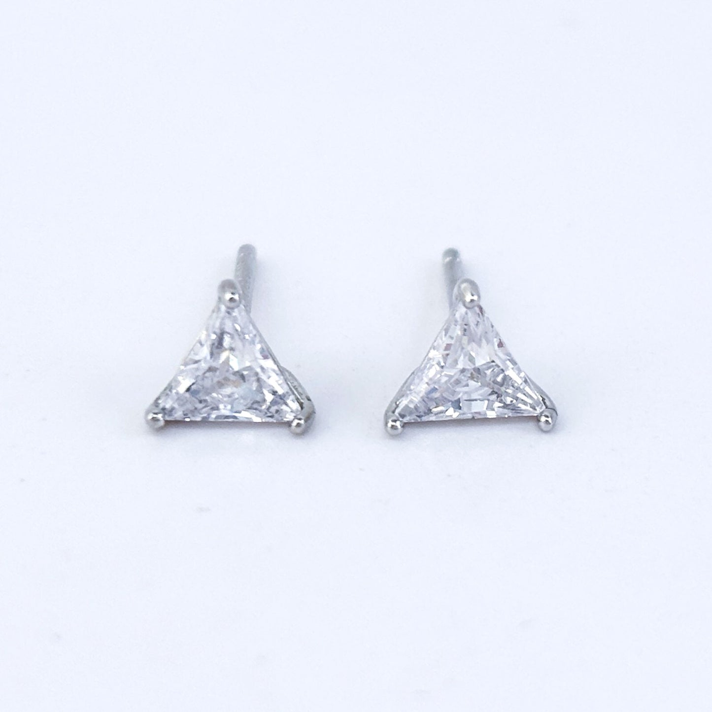 Vintage IBB CH Sterling Silver 925 Triangle Cubic Zirconia Stud Earrings