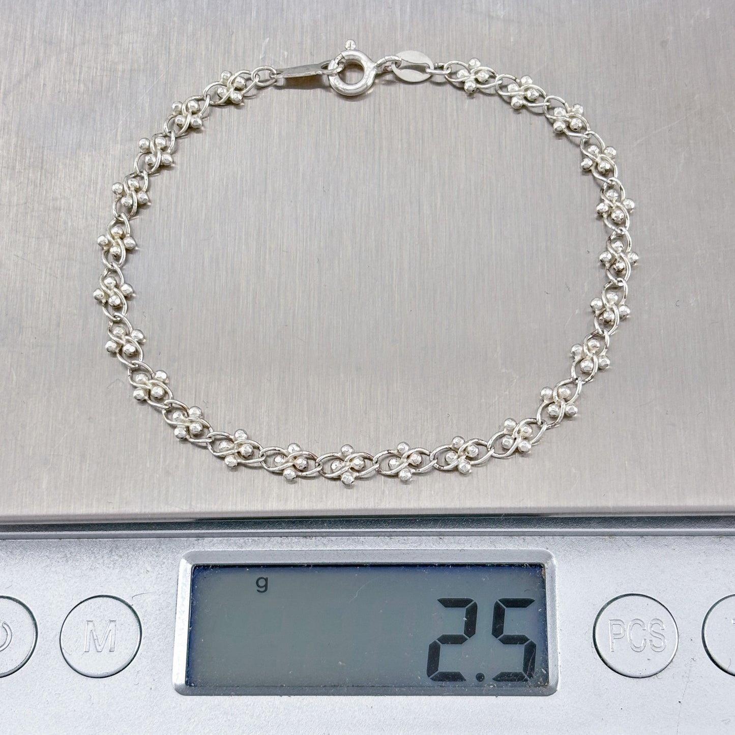 Vintage Sterling Silver 925 Bead Link Bracelet 7"