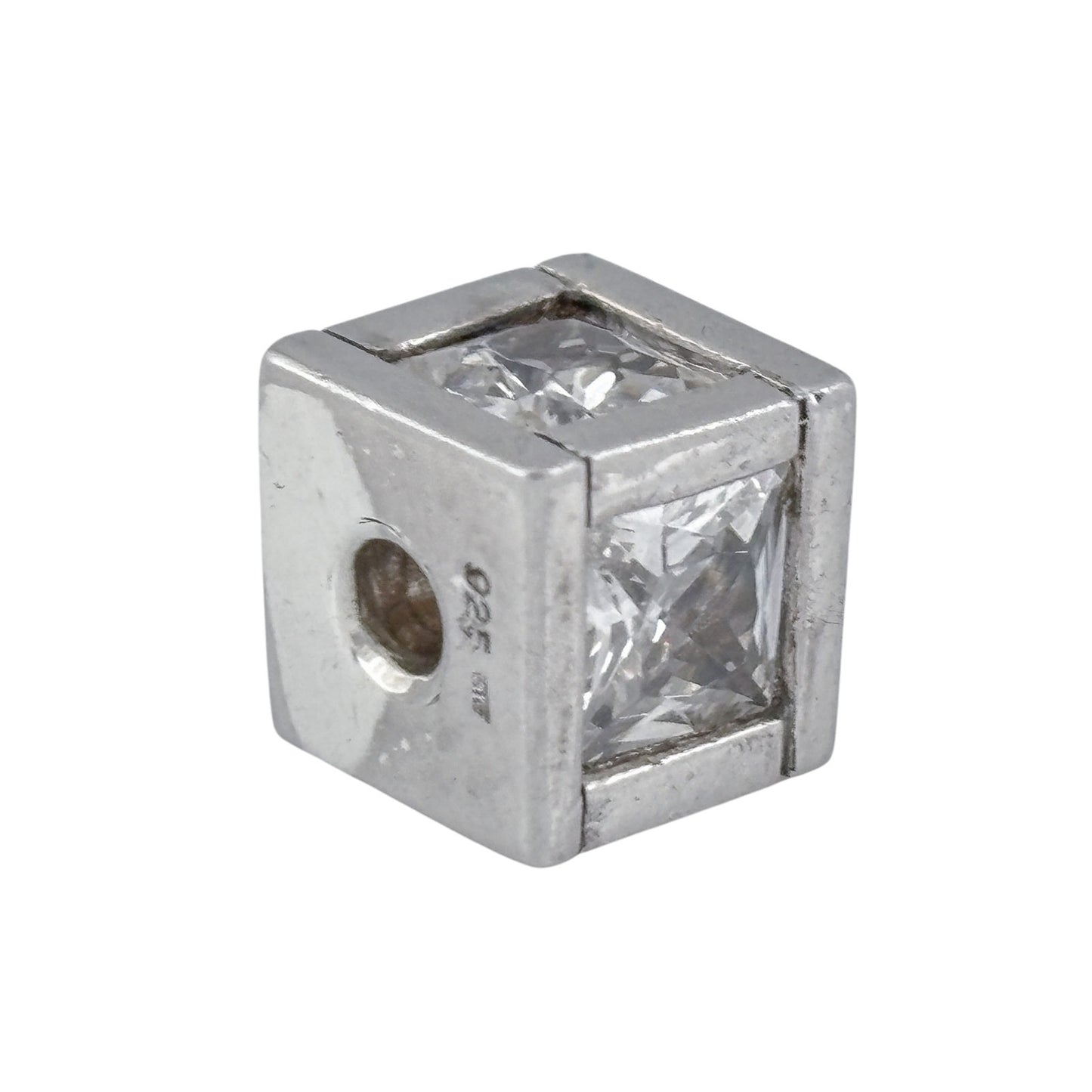 Vintage Sterling Silver 925 Cubic Zirconia Cube Charm