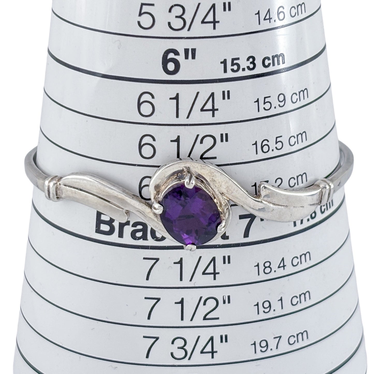 Vintage Sterling Silver 925 Amethyst Cuff Bracelet 6.75"