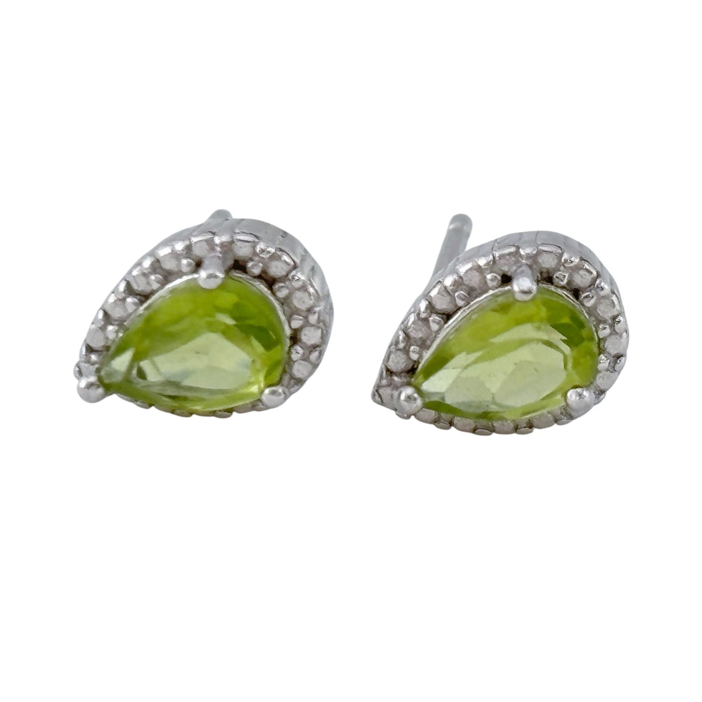 Vintage Sterling Silver 925 Peridot Teardrop Stud Earrings