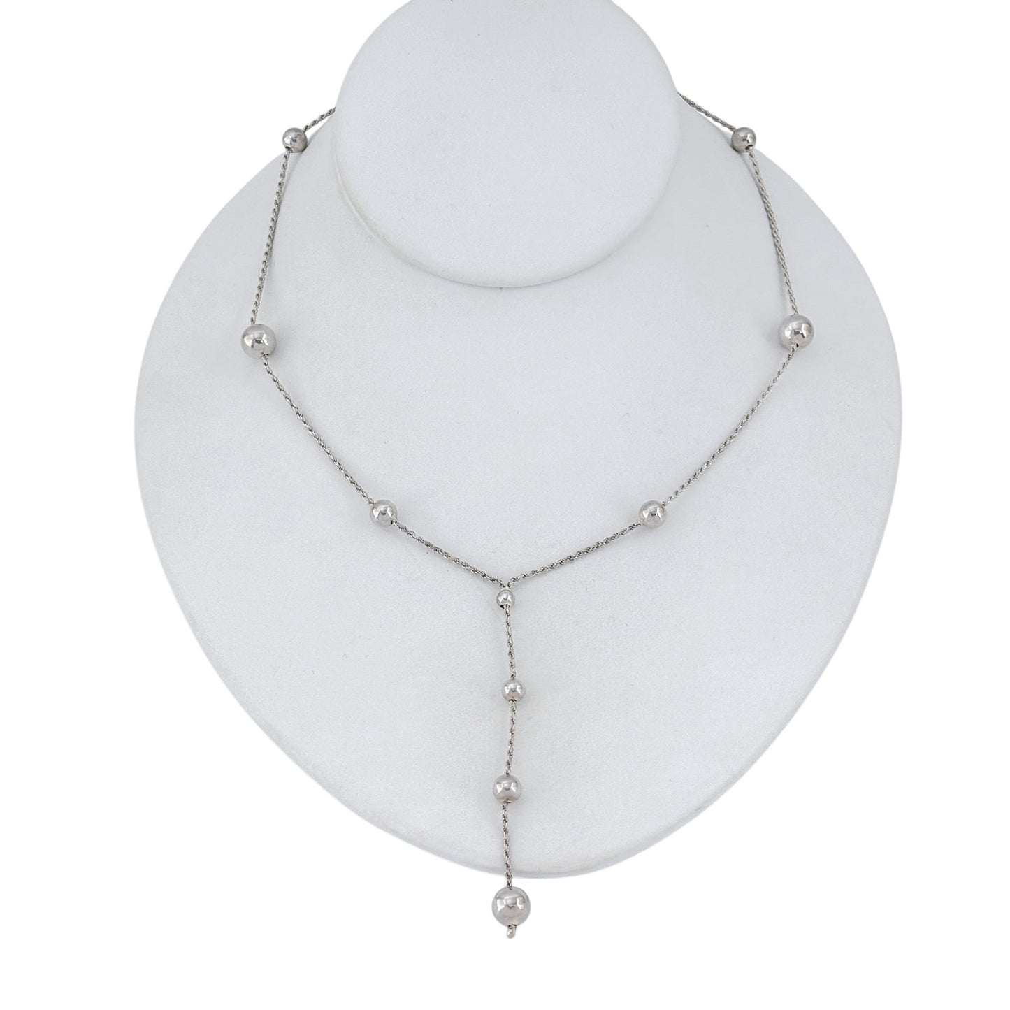 Vintage Sterling Silver 925 Bead Lariat Necklace 16"