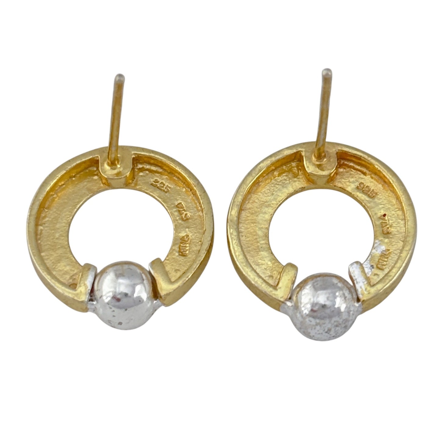 Vintage Sterling Silver 925 Two Tone Hoop Earrings