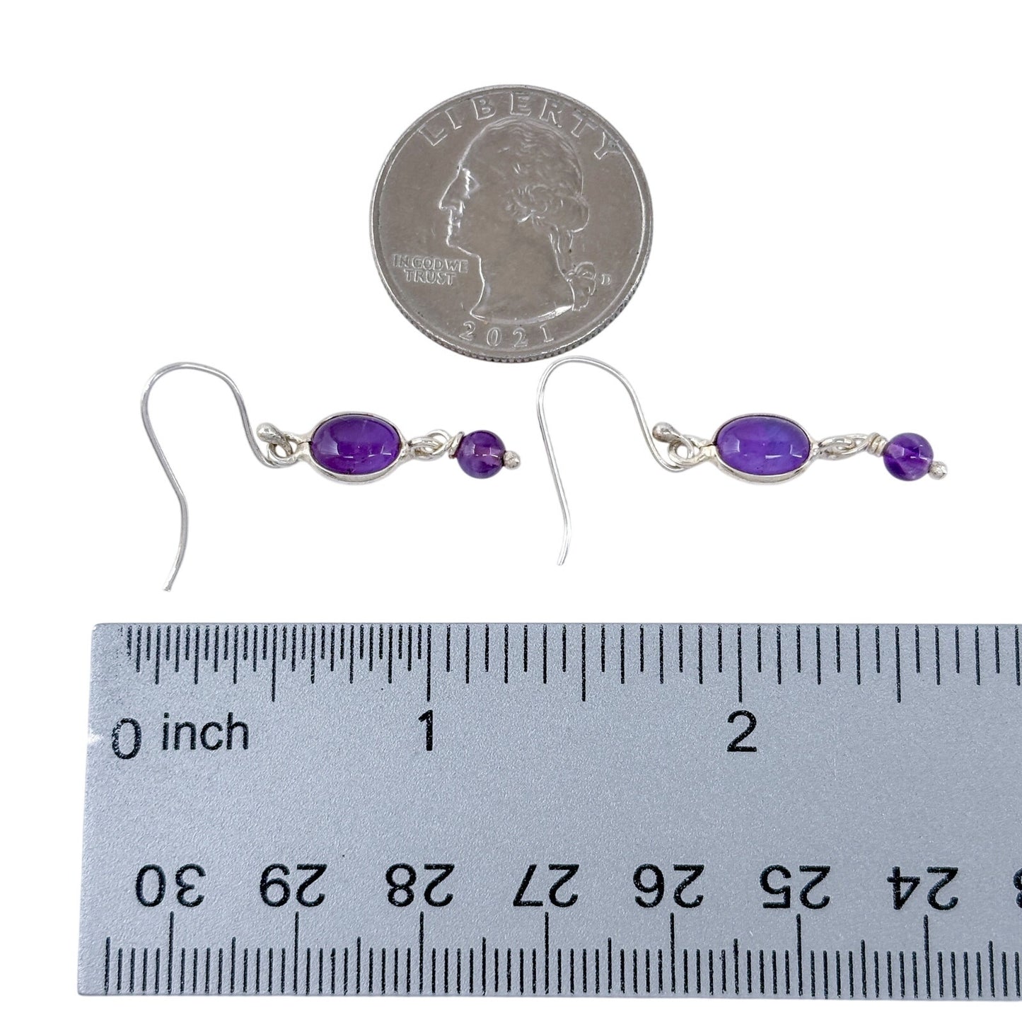 Estate Sterling Silver 925 Amethyst Dangle Earrings