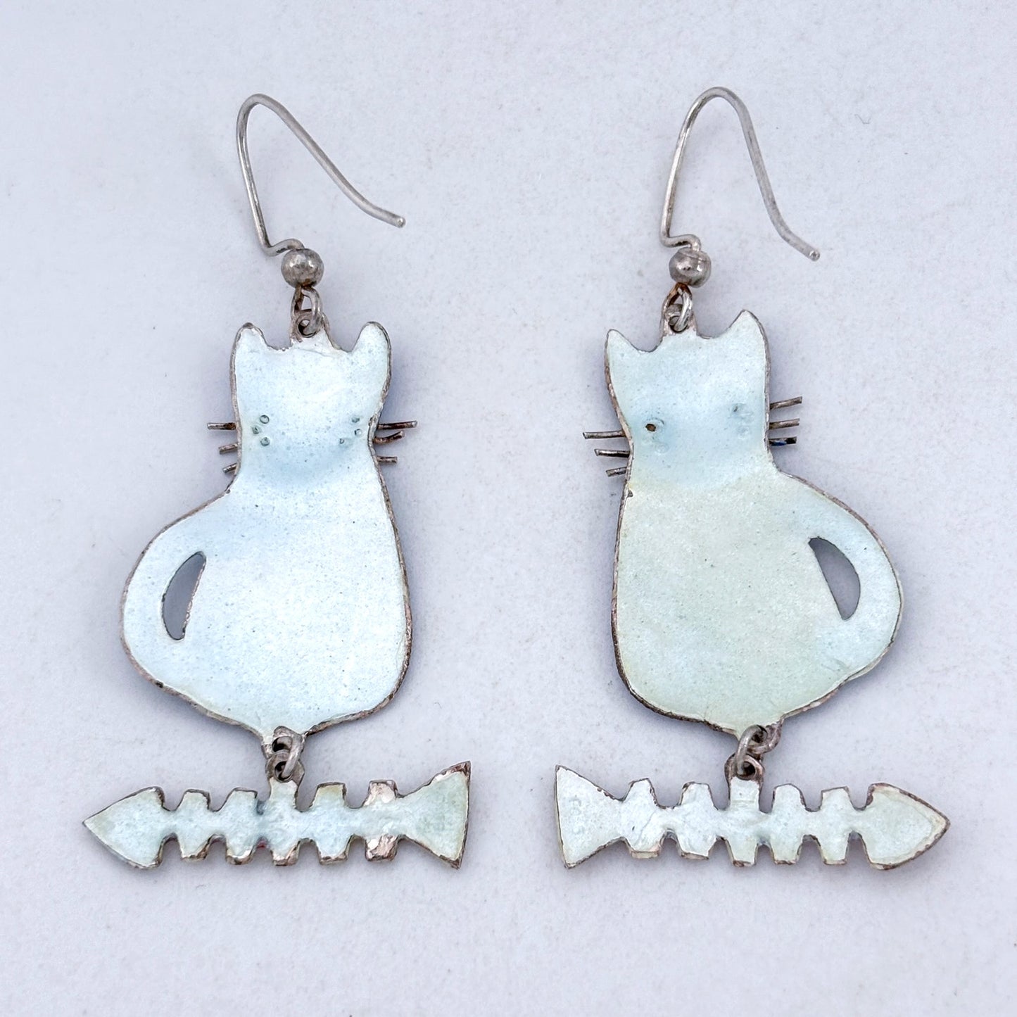 Vintage Sterling Silver 925 Blue Cat Earrings