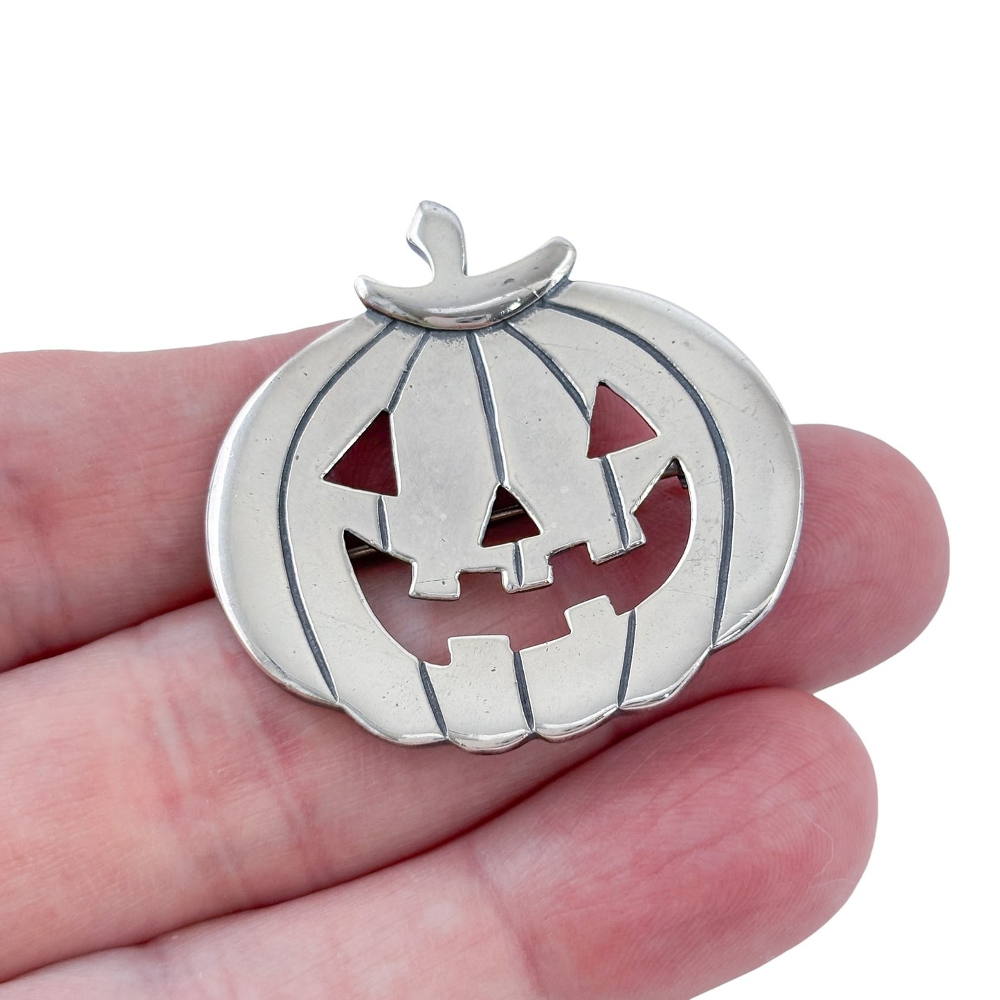 Vintage Sterling Silver 925 Jack O Lantern Pumpkin Brooch