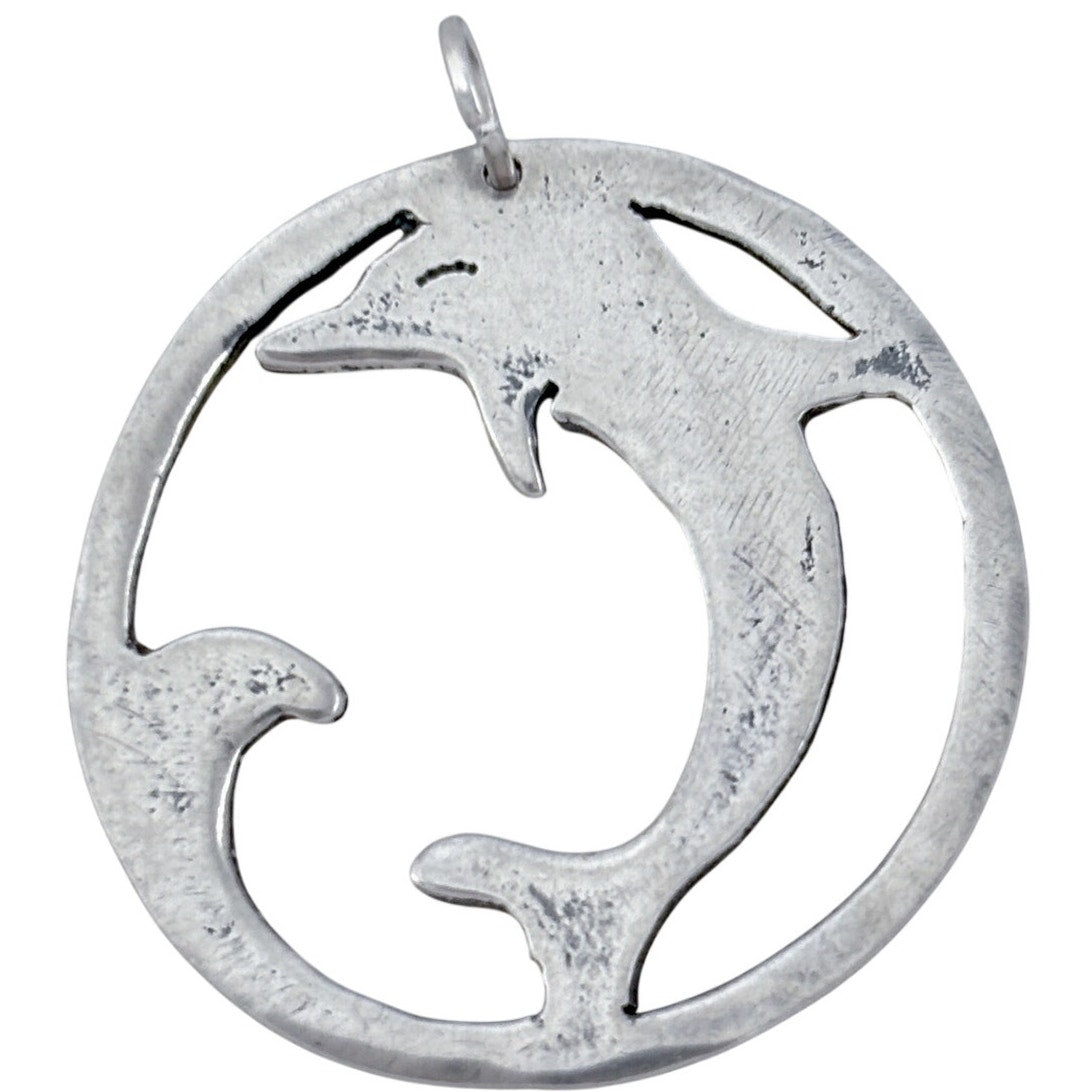 Vintage Sterling Silver 925 Dolphin Circle Pendant