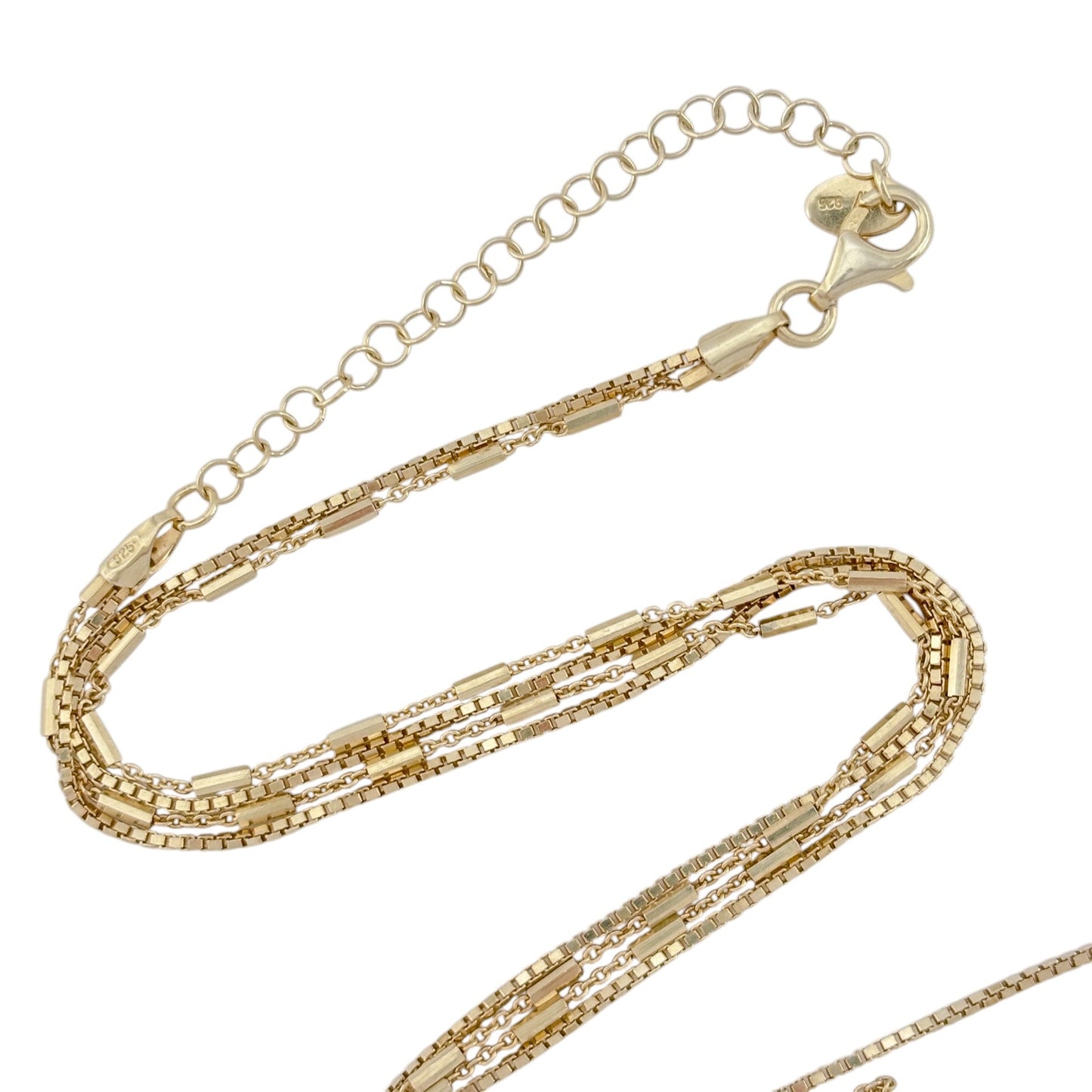 Vintage Gold-Tone Sterling Silver 925 Multi Strand Chain Necklace 15"-17"