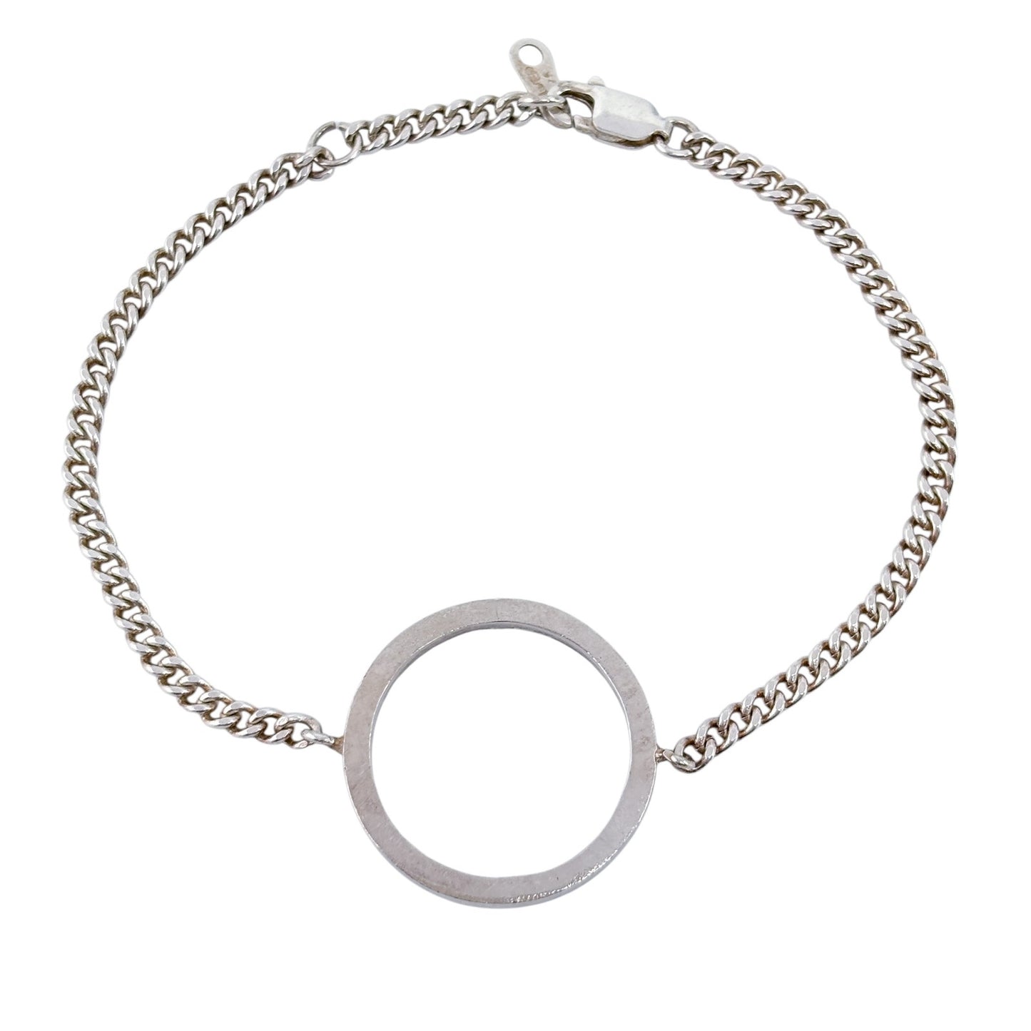 Vintage Sterling Silver 925 Circle O-Ring Cub Chain Bracelet 6.5"-7"