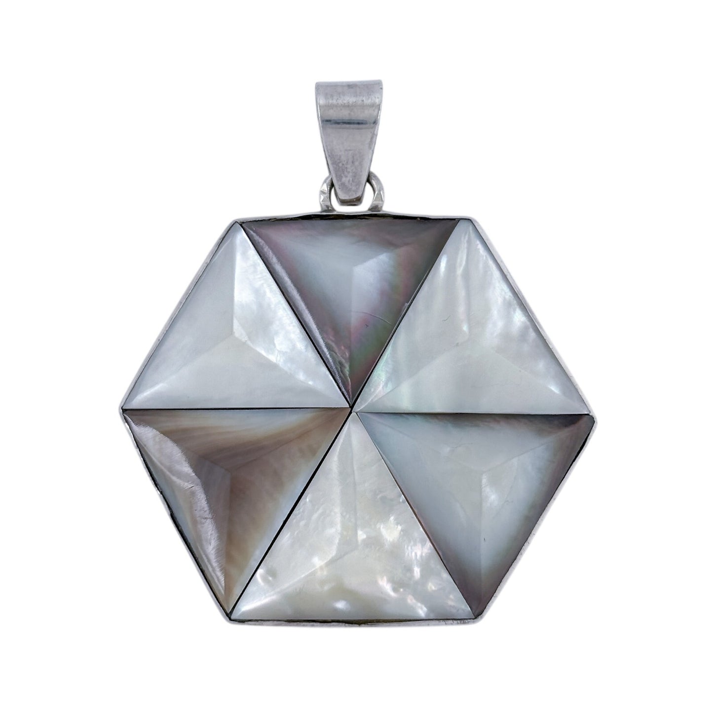 Vintage Sterling Silver 925 Mother of Pearl Hexagon Pendant