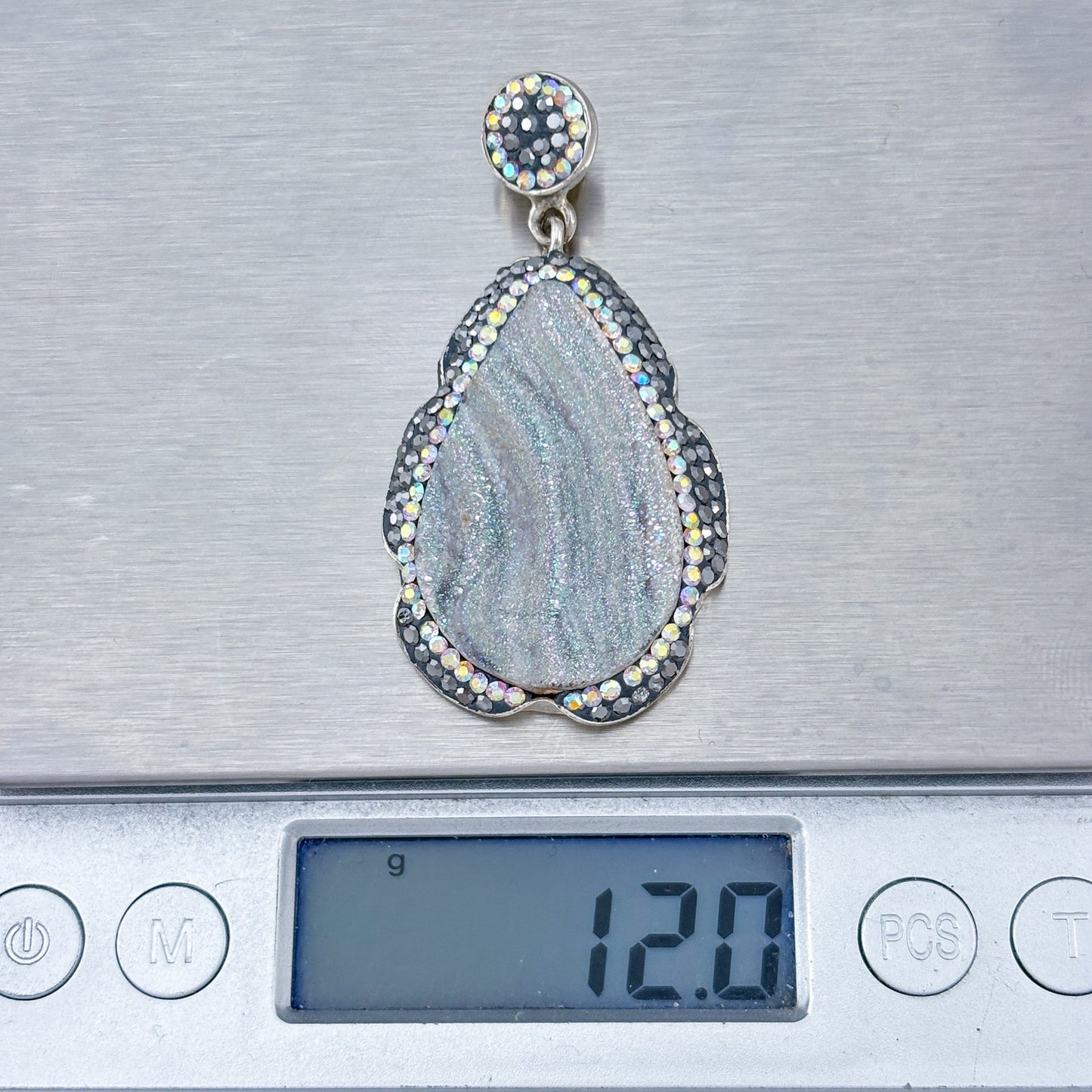 Vintage Sterling Silver 925 Druzy Quartz Crystal Pendant