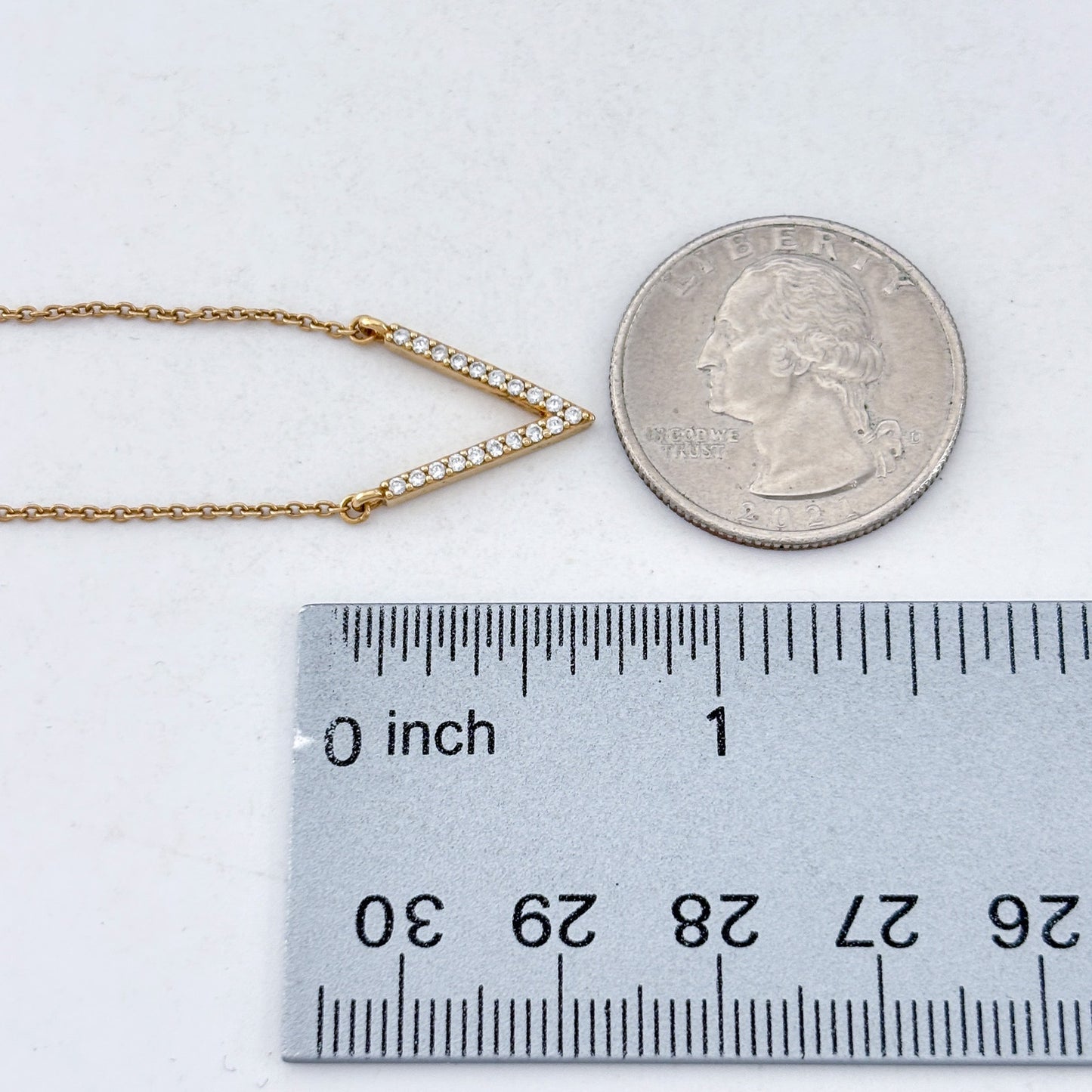 Vintage Sterling Silver 925 Cubic Zirconia V Pendant Necklace 15"-18"