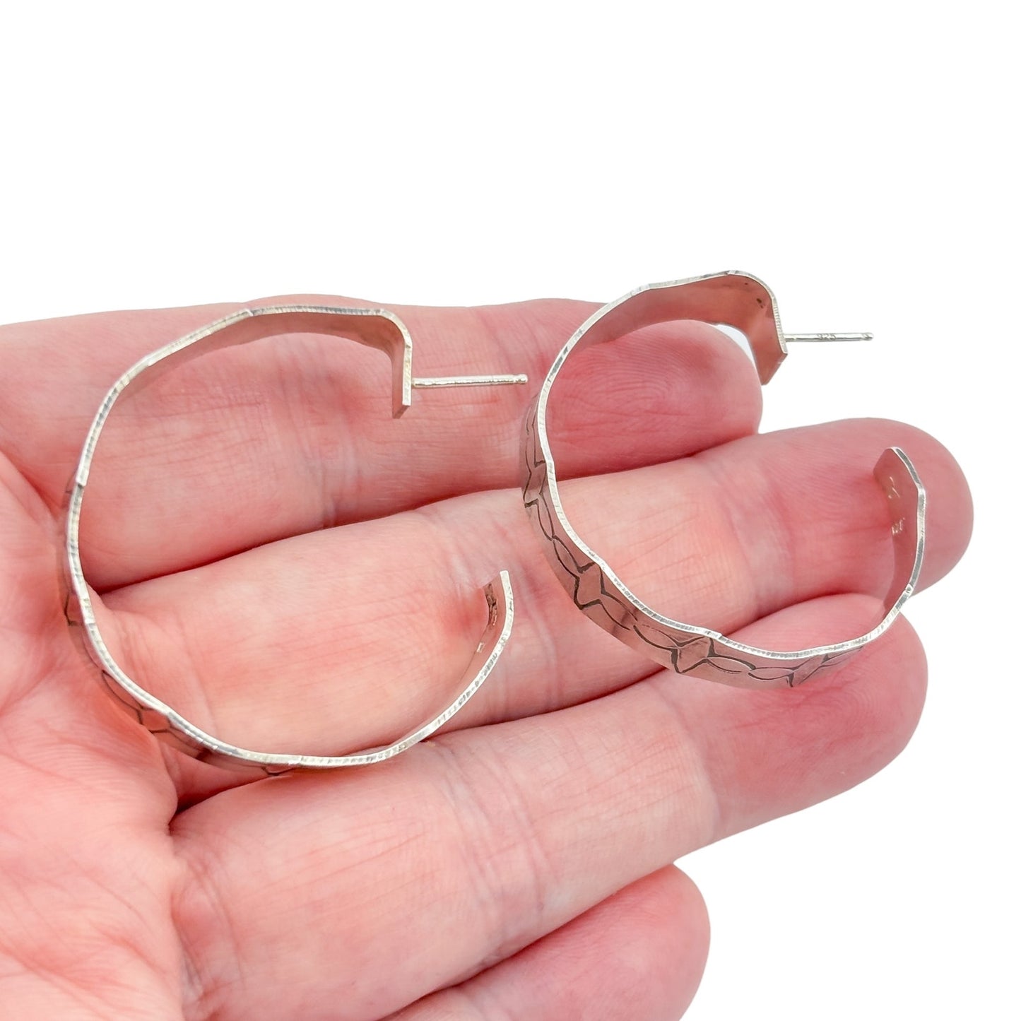 Vintage Sterling Silver 925 Hand Stamped Hoop Earrings