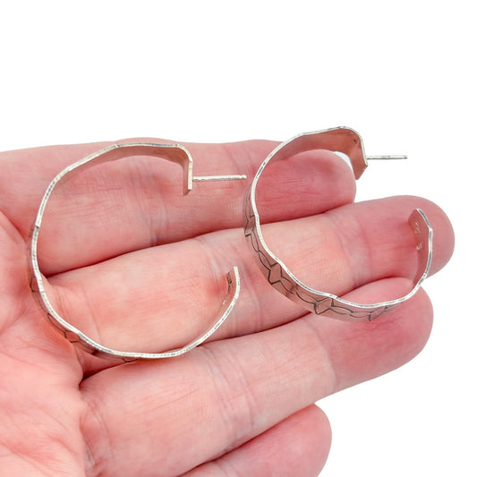 Vintage Sterling Silver 925 Hand Stamped Hoop Earrings