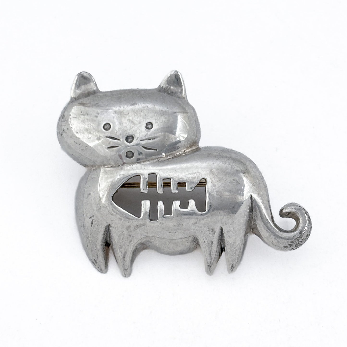 Vintage Boma Sterling Silver 925 Cutout Fish Cat Brooch
