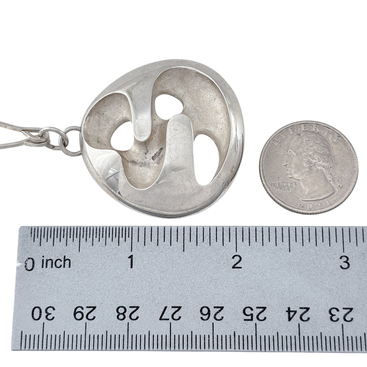 Vintage Sterling Silver 925 Abstract Pendant Necklace 24"