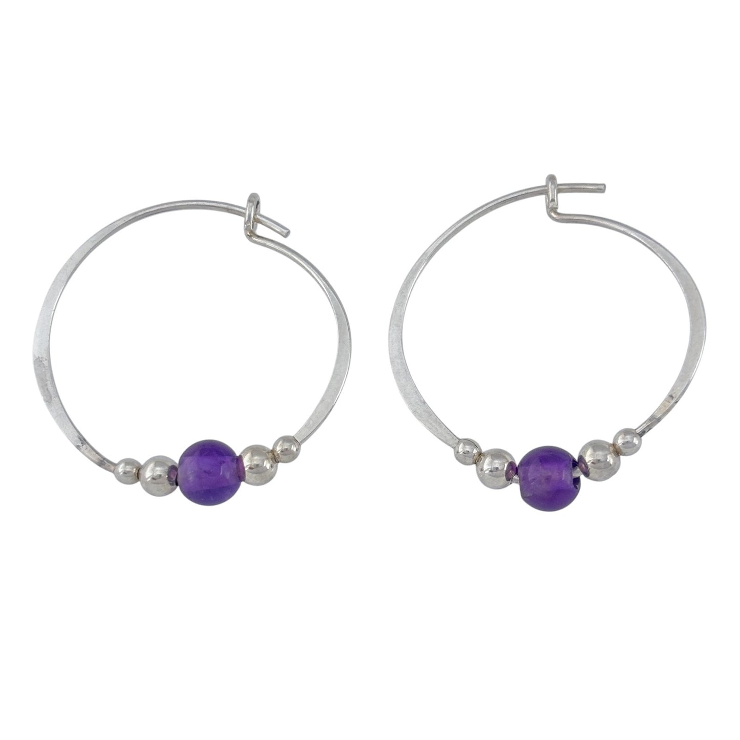 Vintage Sterling Silver 925 Amethyst Hoop Earrings