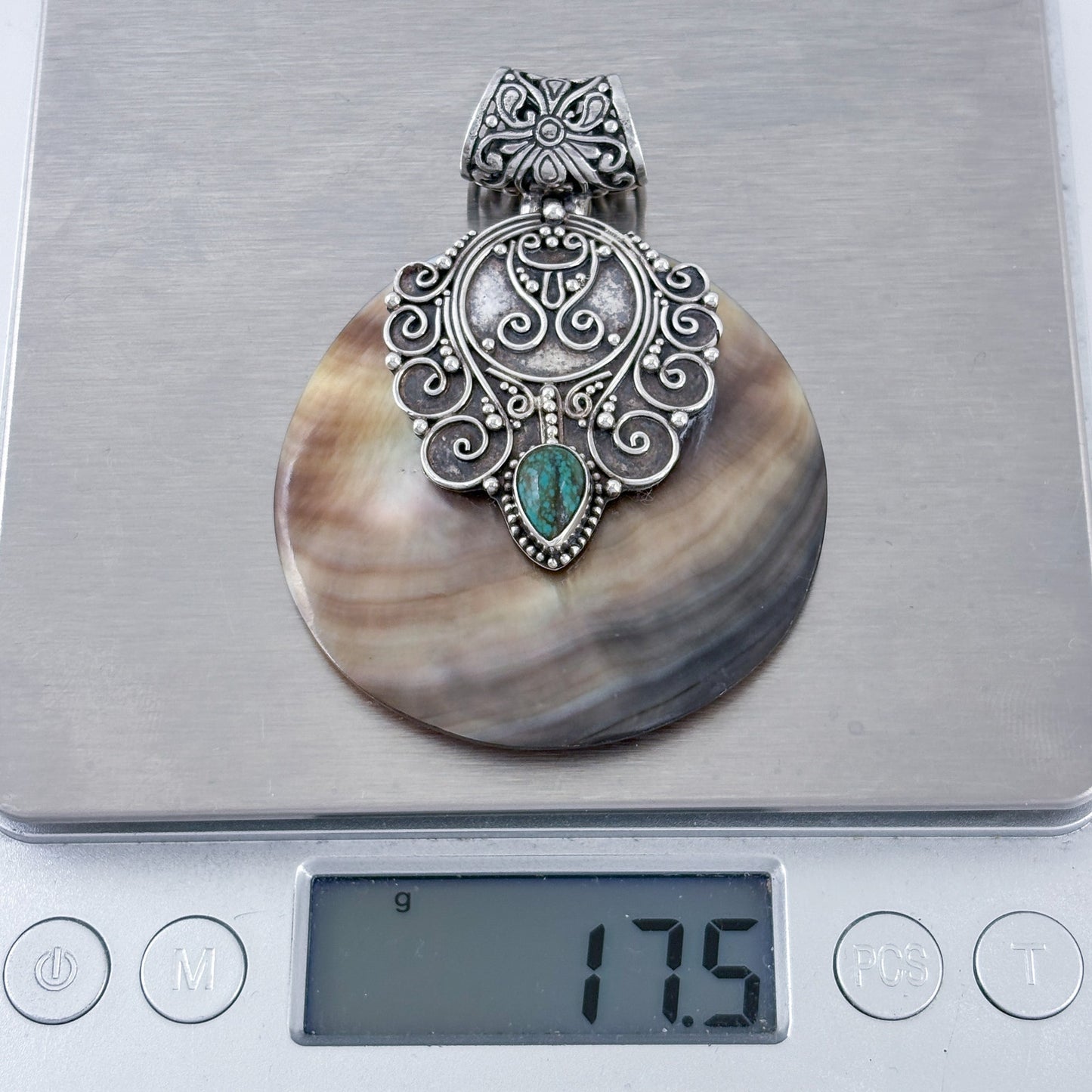 Vintage Bali Sterling Silver 925 Turquoise Abalone Pendant