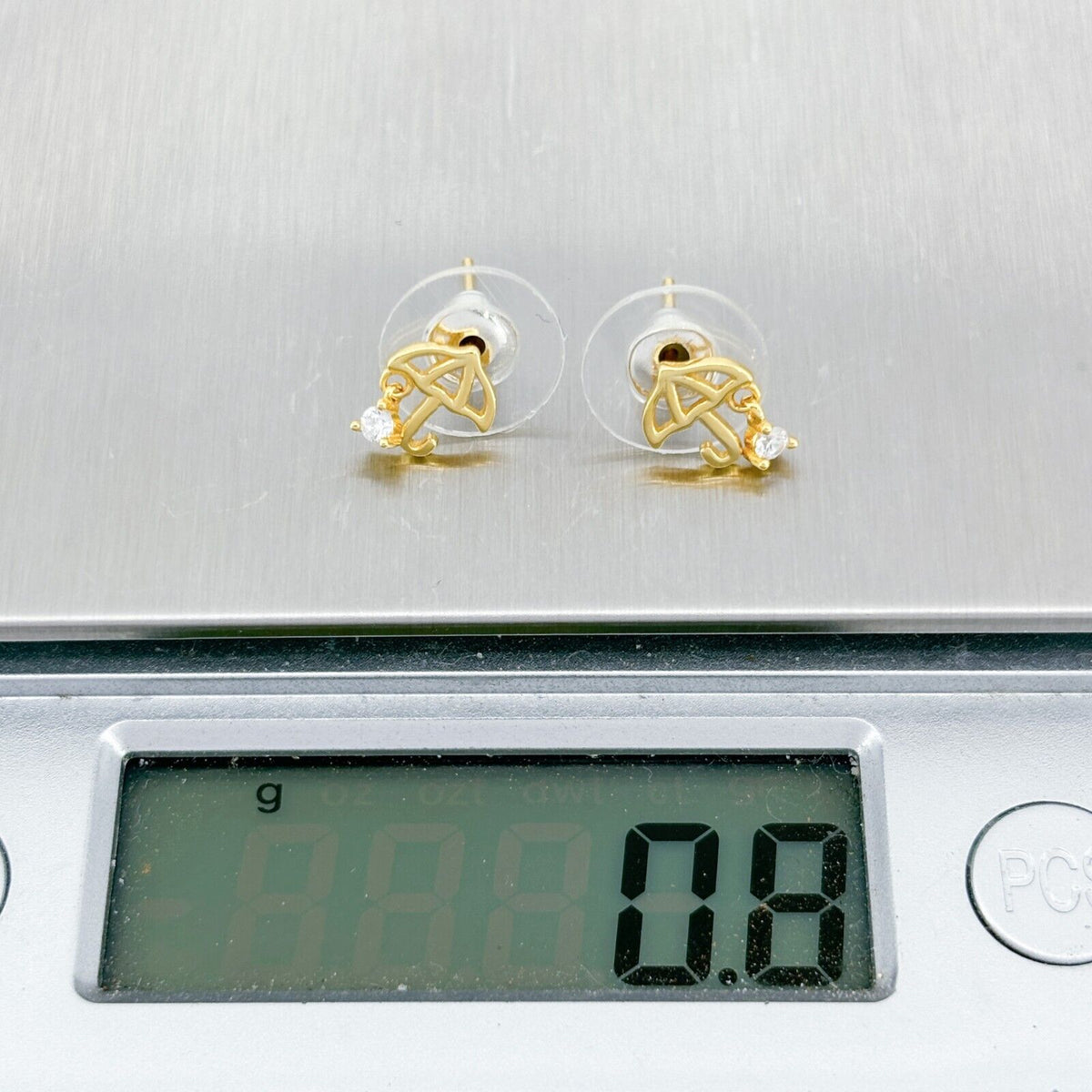 Vintage Sterling Silver 925 Gold-Tone Umbrella Cubic Zirconia Stud Earrings