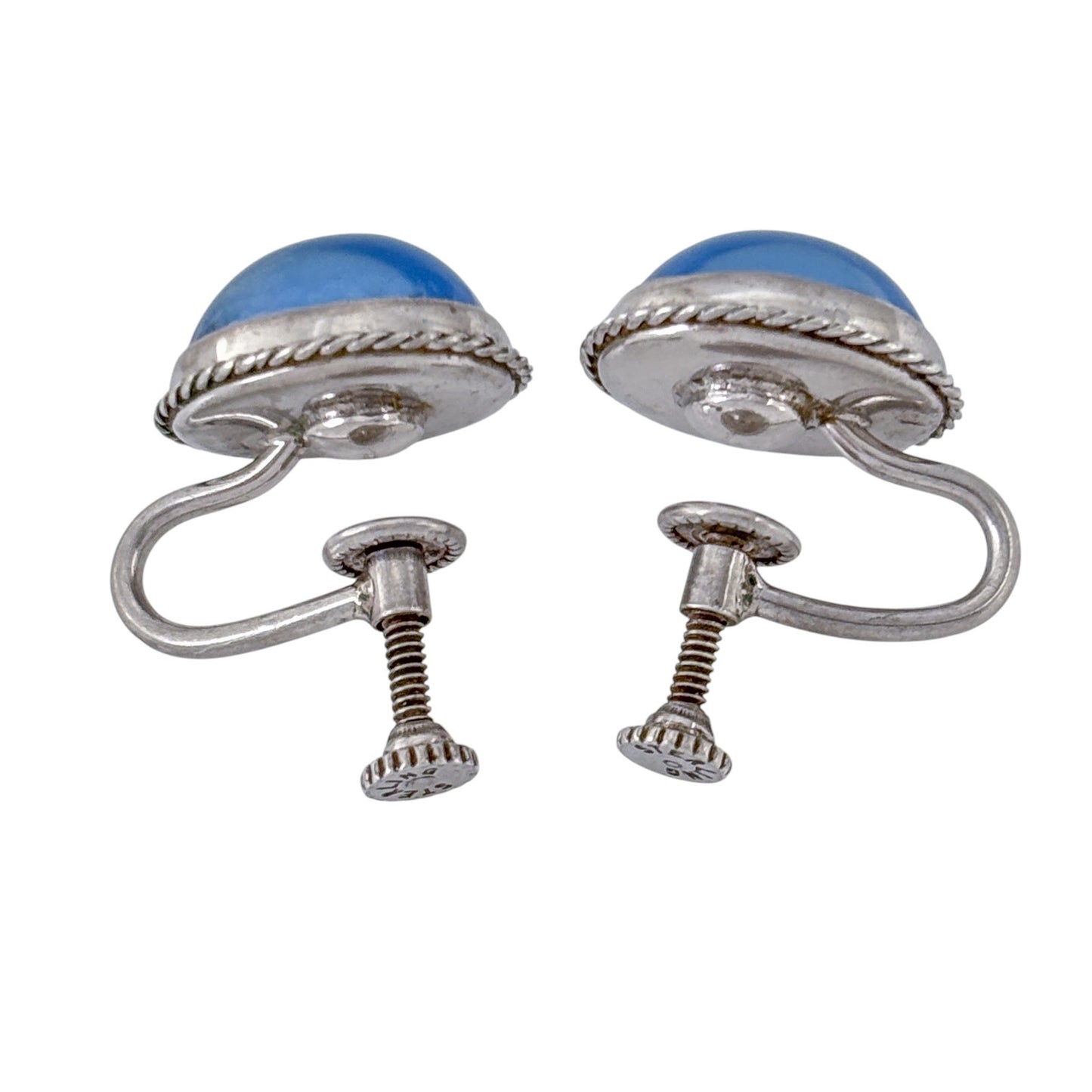 Vintage Sterling Silver 925 Blue Chalcedony Screw Back Earrings