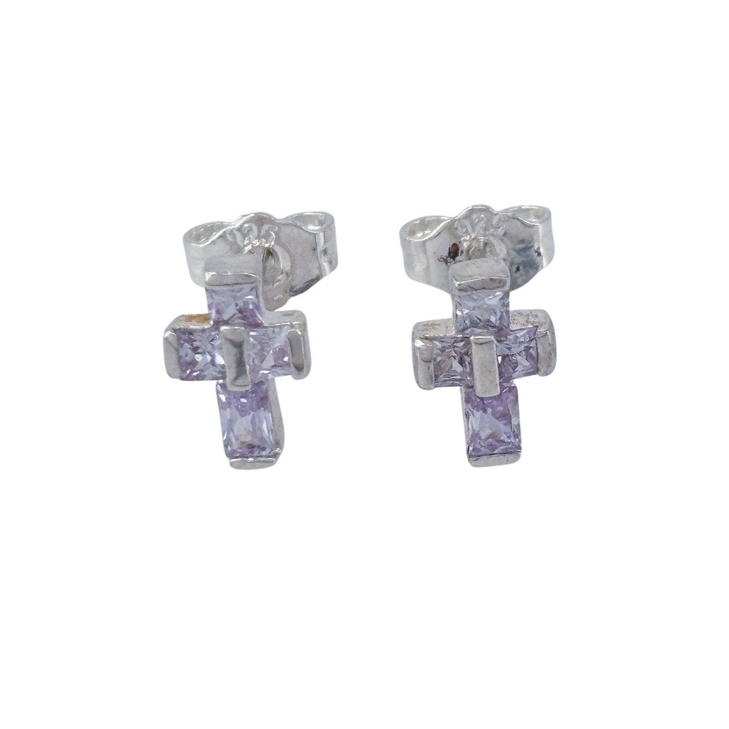 Vintage Sterling Silver 925 Cubic Zirconia Cross Stud Earrings