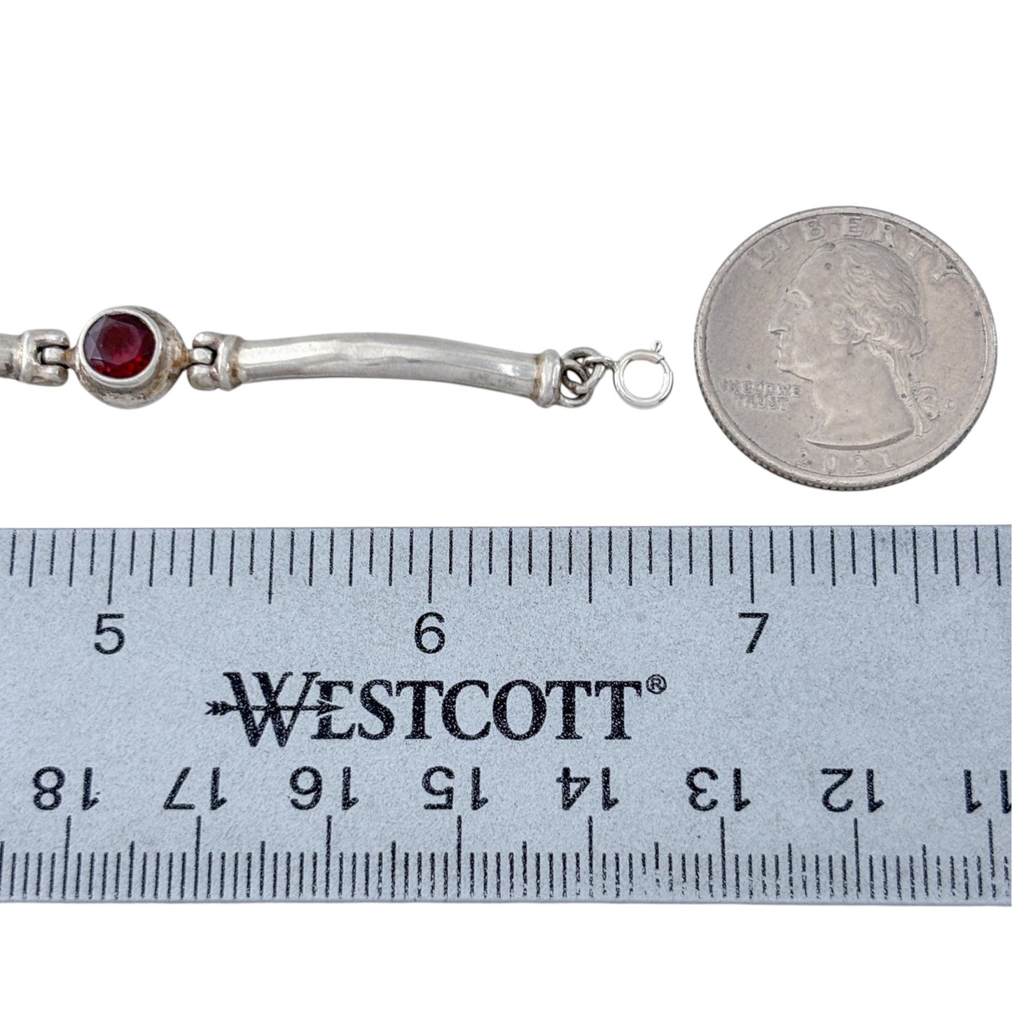 Vintage Sterling Silver 925 Garnet Link Bracelet 6.75"