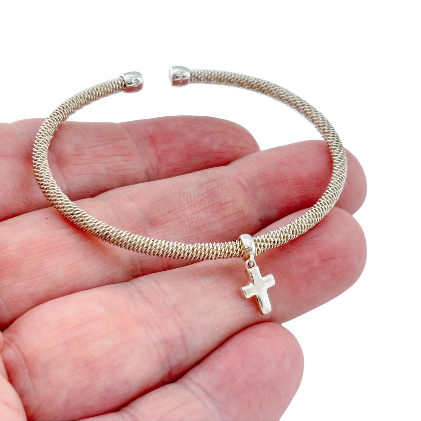 Vintage Tiffany & Co Sterling Silver 925 Flexible Mesh Cross Charm Bracelet 6.5"