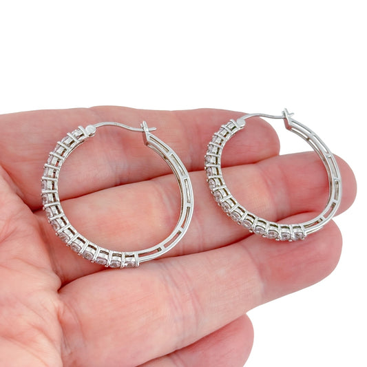 Vintage Sterling Silver 925 Cubic Zirconia Hoop Earrings