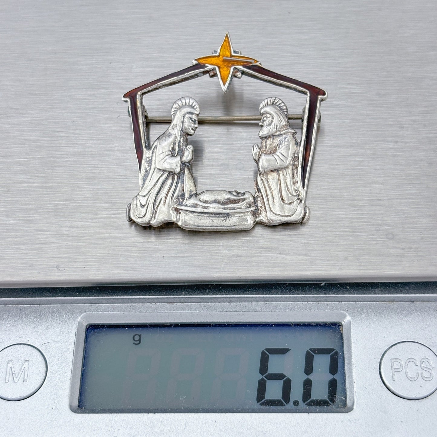 Vintage Sterling Silver 925 Nativity Brooch