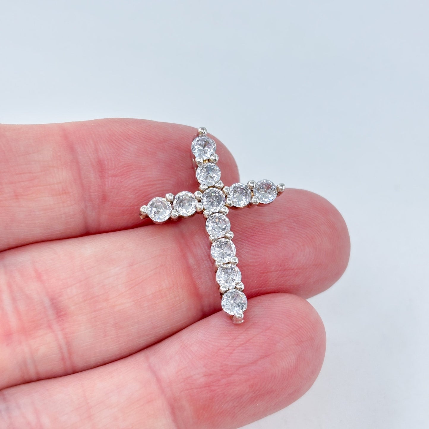 Vintage Sterling Silver 925 Cubic Zirconia Cross Pendant