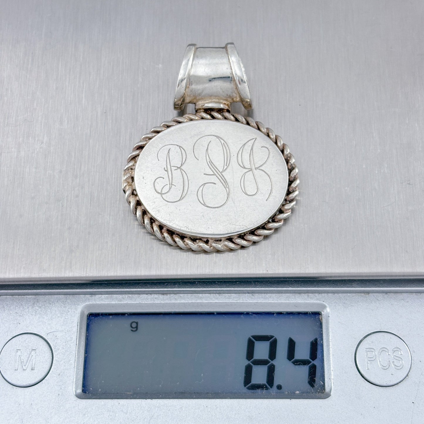 Vintage Sterling Silver 925 BPJ Monogram Pendant