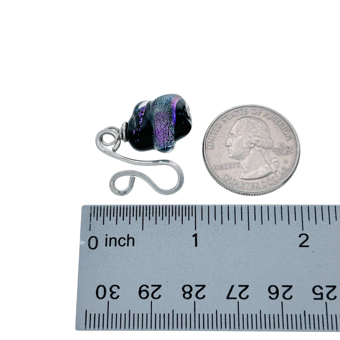 Vintage Silver Tone Abstract Dichroic Glass Pendant