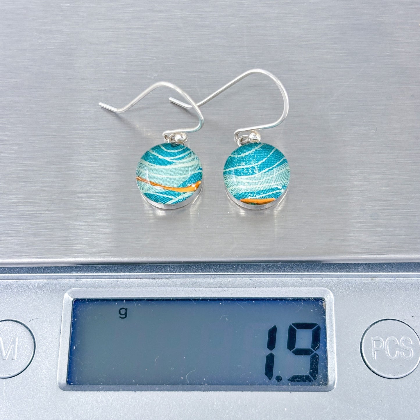 Vintage Sterling Silver 925 Blue Gold Swirl Glass Drop Earrings