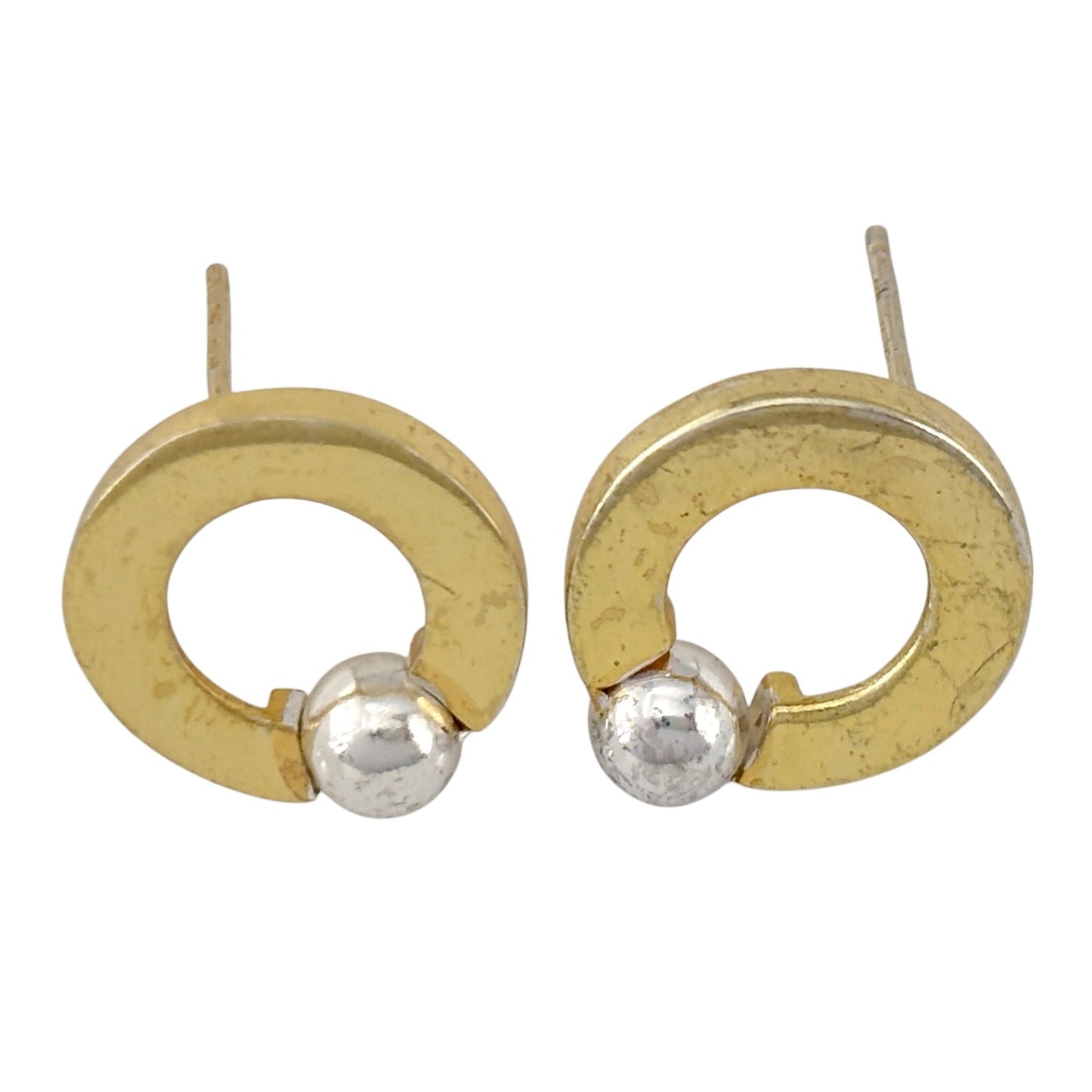 Vintage Sterling Silver 925 Two Tone Hoop Earrings