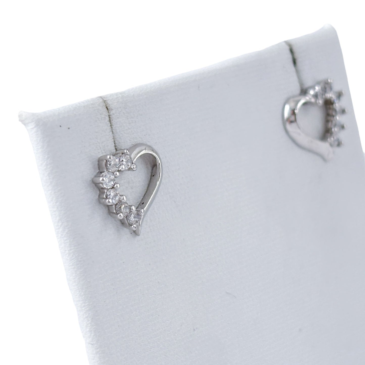 Vintage Sterling Silver 925 Cubic Zirconia Heart Stud Earrings