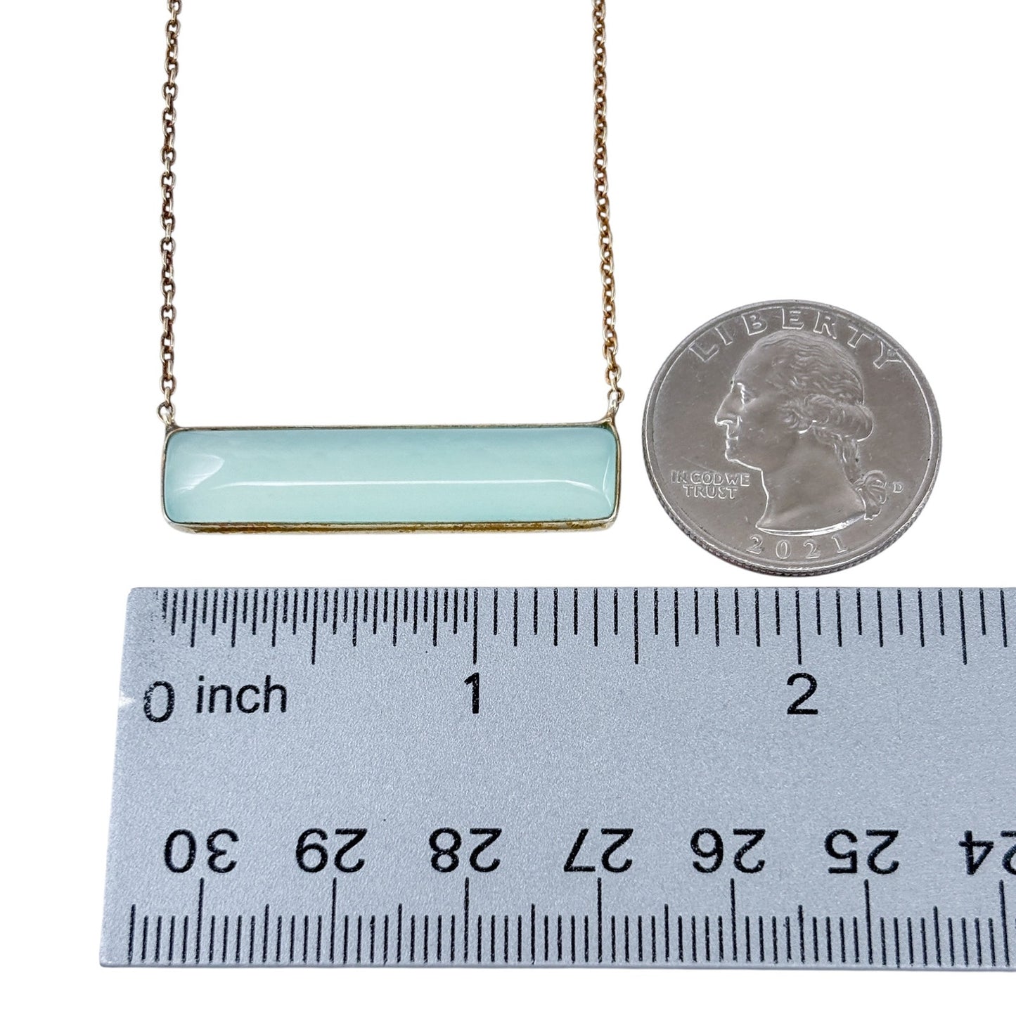 Vintage Sterling Silver 925 Ocean Blue Chalcedony Bar Necklace 16"-18"
