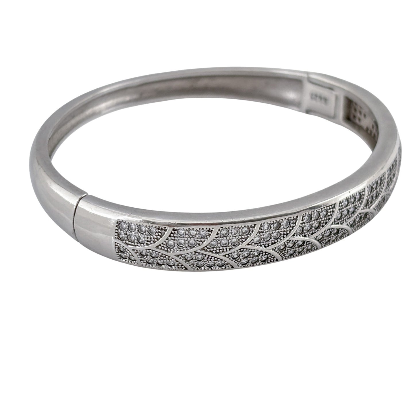 Vintage Sterling Silver 925 Diamond 1.19ctw Bangle Bracelet 6.5"