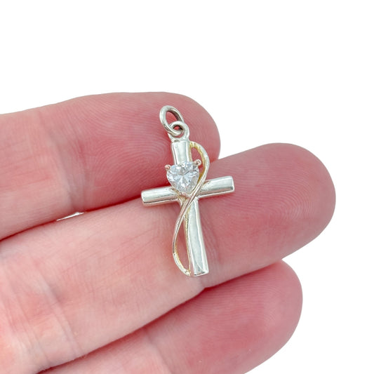 Vintage Silver Plated Faith Hope Love Cross Pendant
