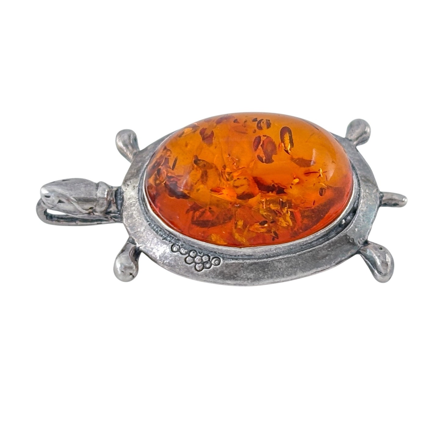 Vintage Sterling Silver 925 Amber Turtle Brooch