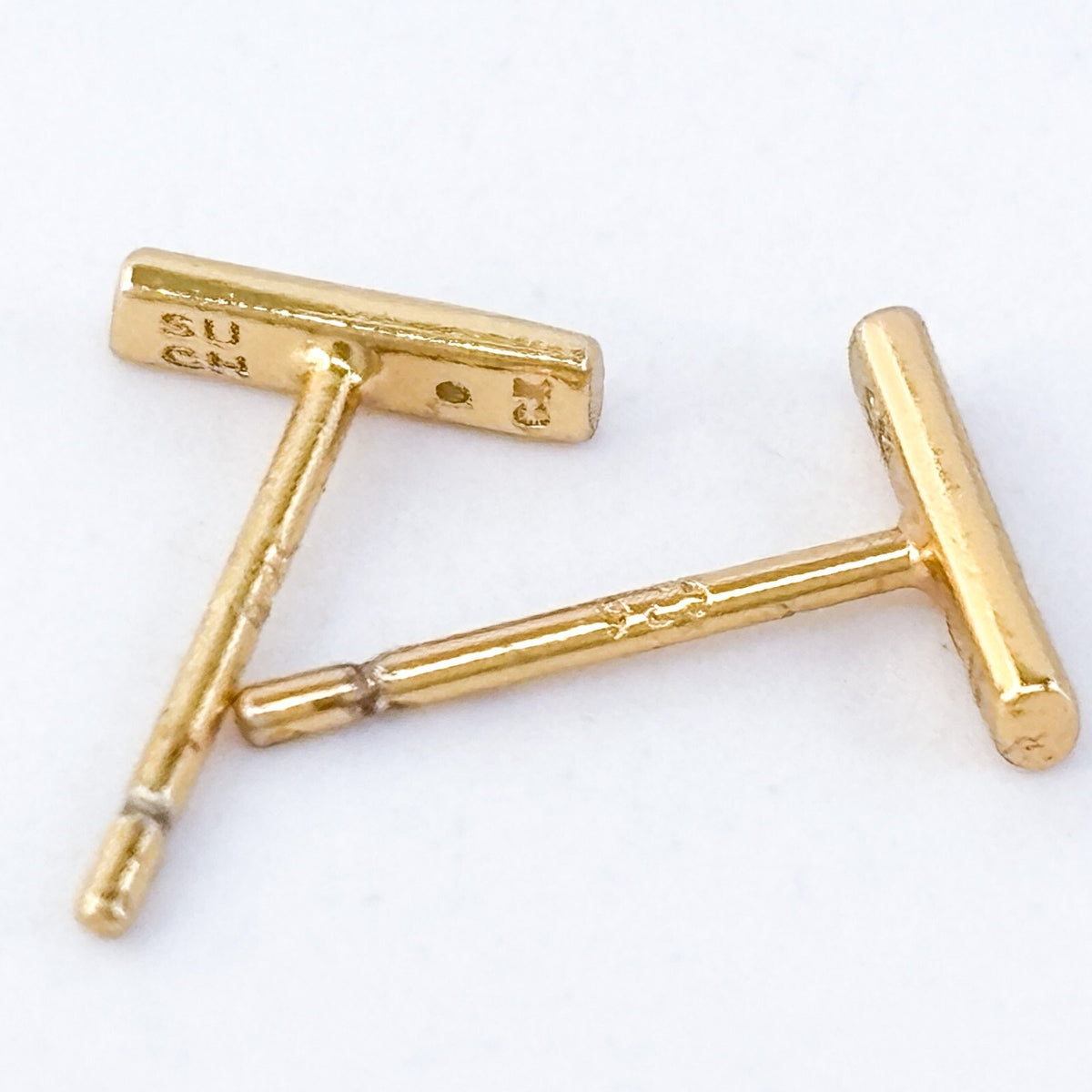 Vintage SU Sterling Silver 925 Gold Tone Cubic Zirconia Bar Stud Earrings