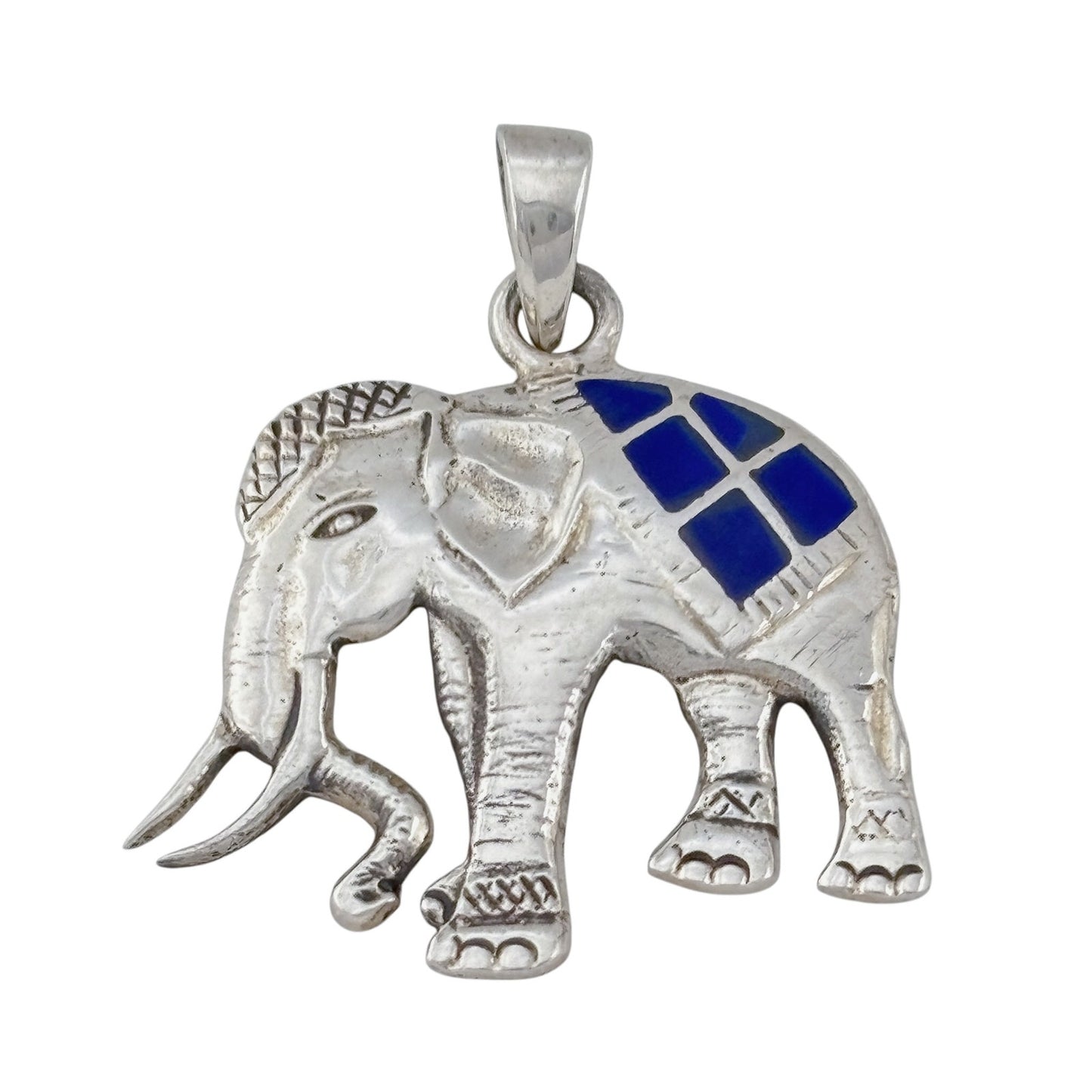 Vintage Sterling Silver 925 Lapis Lazuli Elephant Pendant