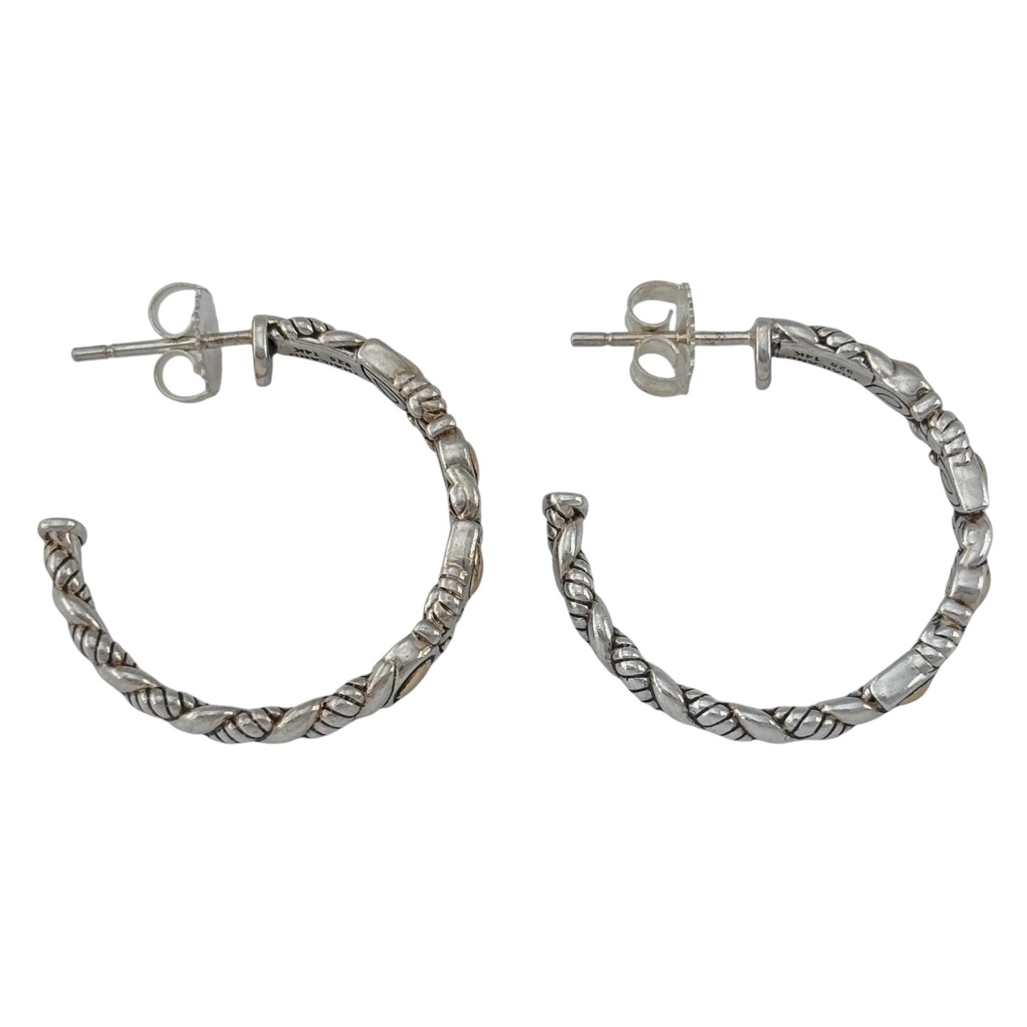 Vintage JAI John Hardy Sterling Silver 925 14K Yellow Gold Twisted Hoop Earrings
