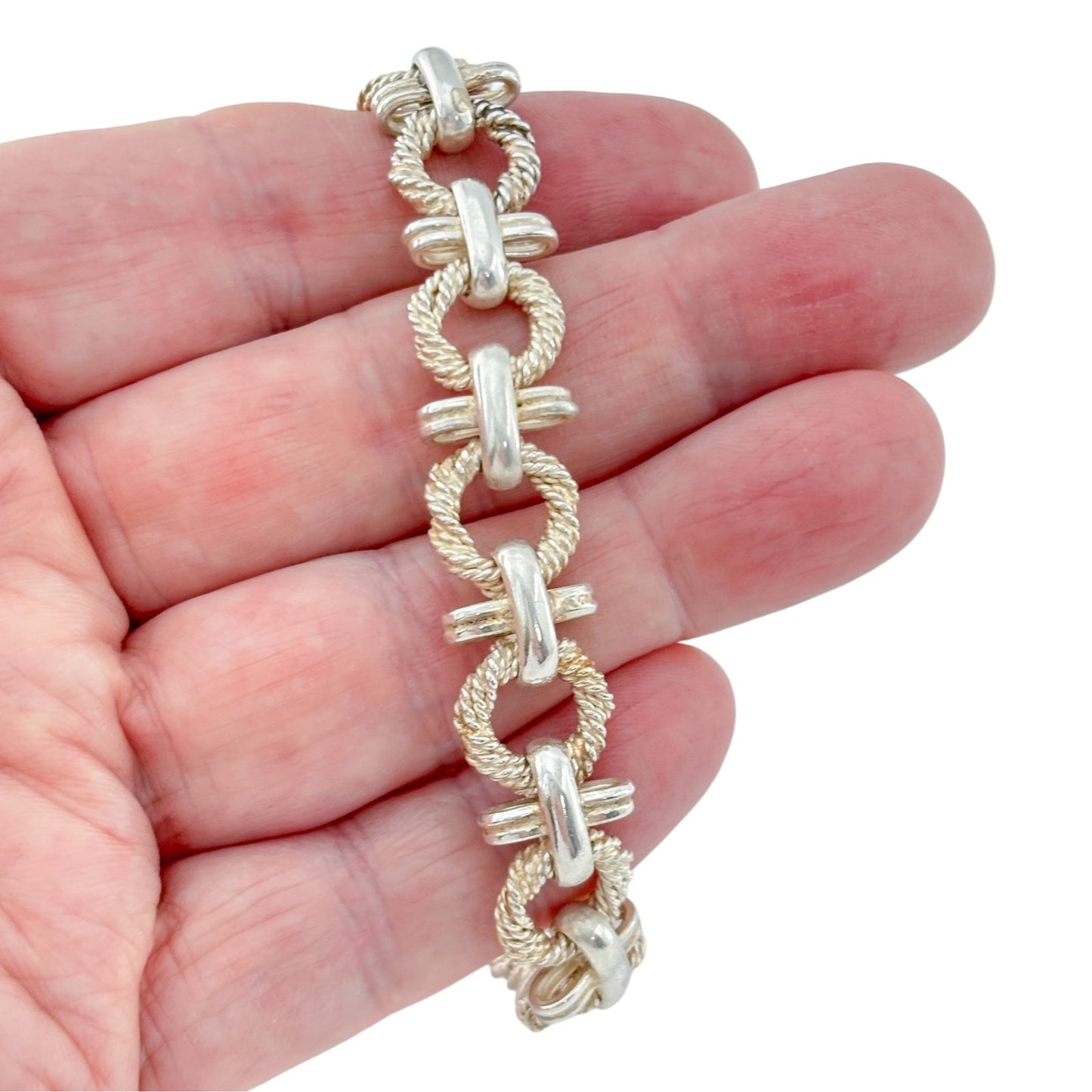 Vintage Mexico Sterling Silver 925 Rope Link Bracelet 8"
